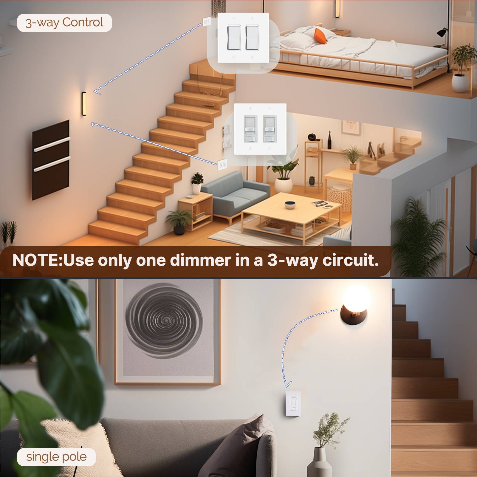 MOES Dimmer Light Switch Single Pole/3-Way for LED/Incandescent/CFL、mySite、fannypackpong