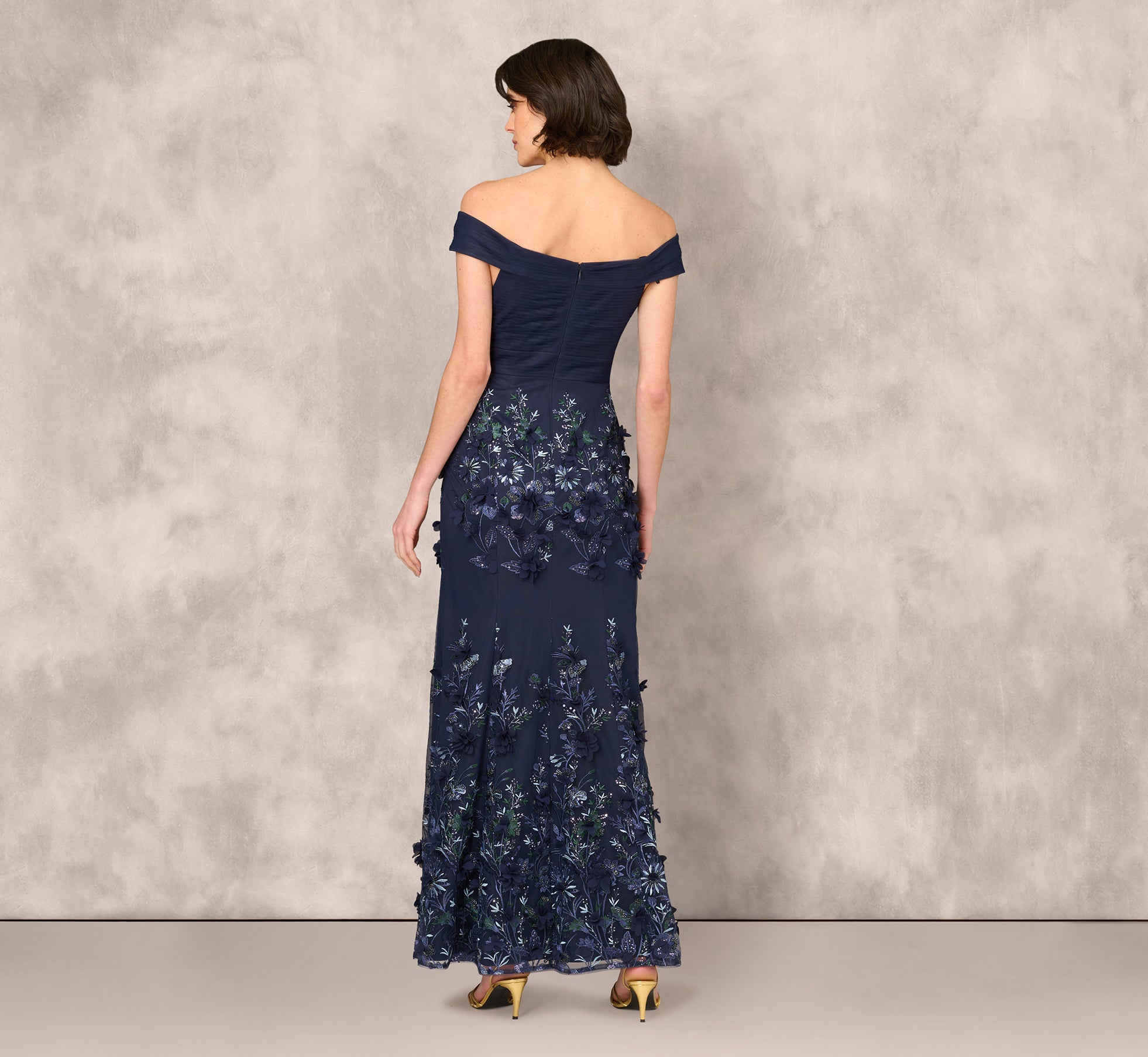Off Shoulder Sequin Embroidery Mermaid Gown In Navy、mySite、solidvoid