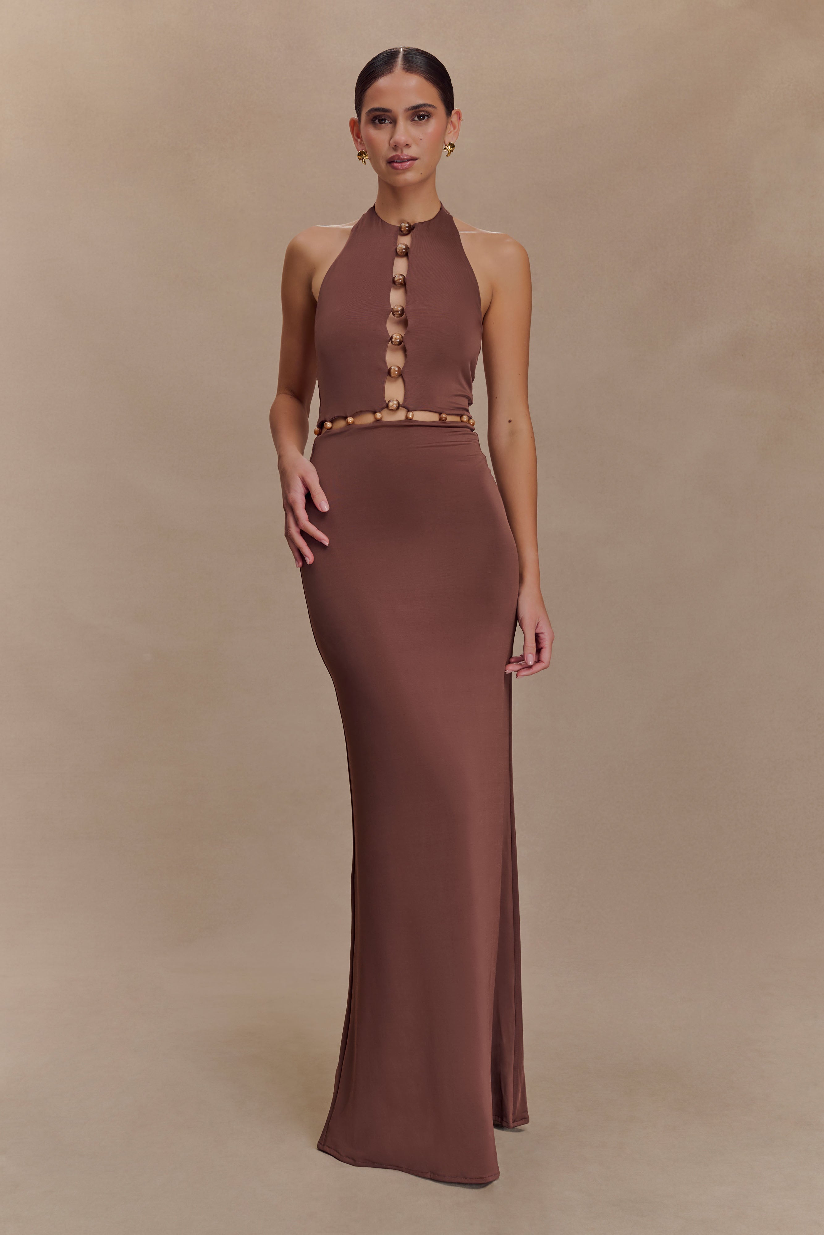 Albion Beaded Slinky Maxi Dress - Chocolate、mySite、solidvoid