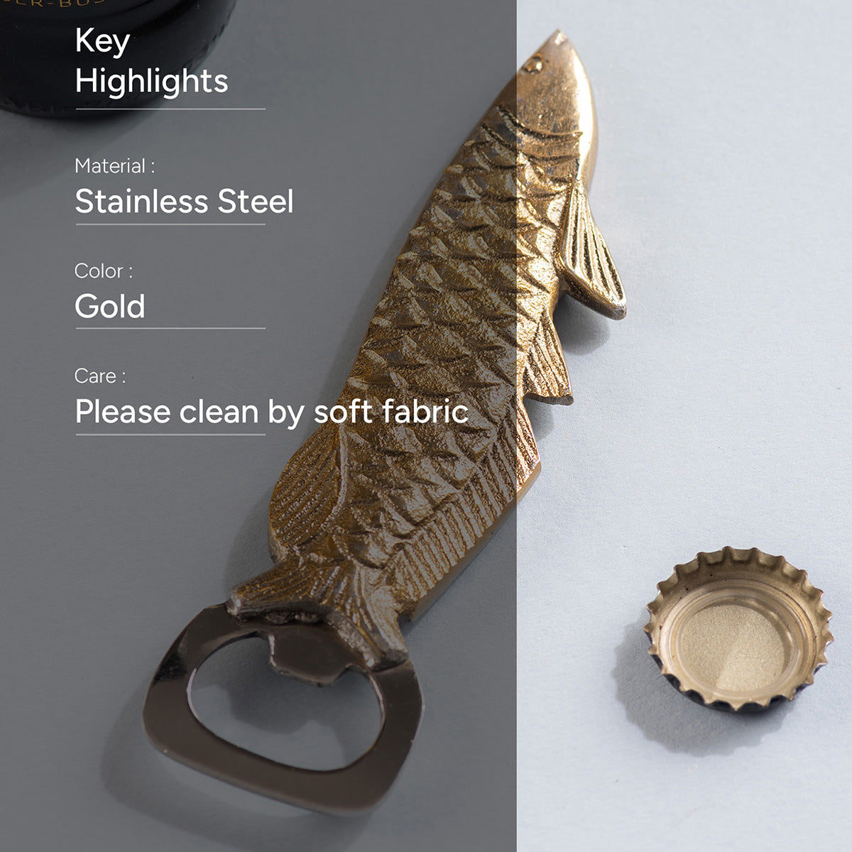 Stainless Steel Bottle Opener | Fish Shape | Gold、mySite、camillekostekn