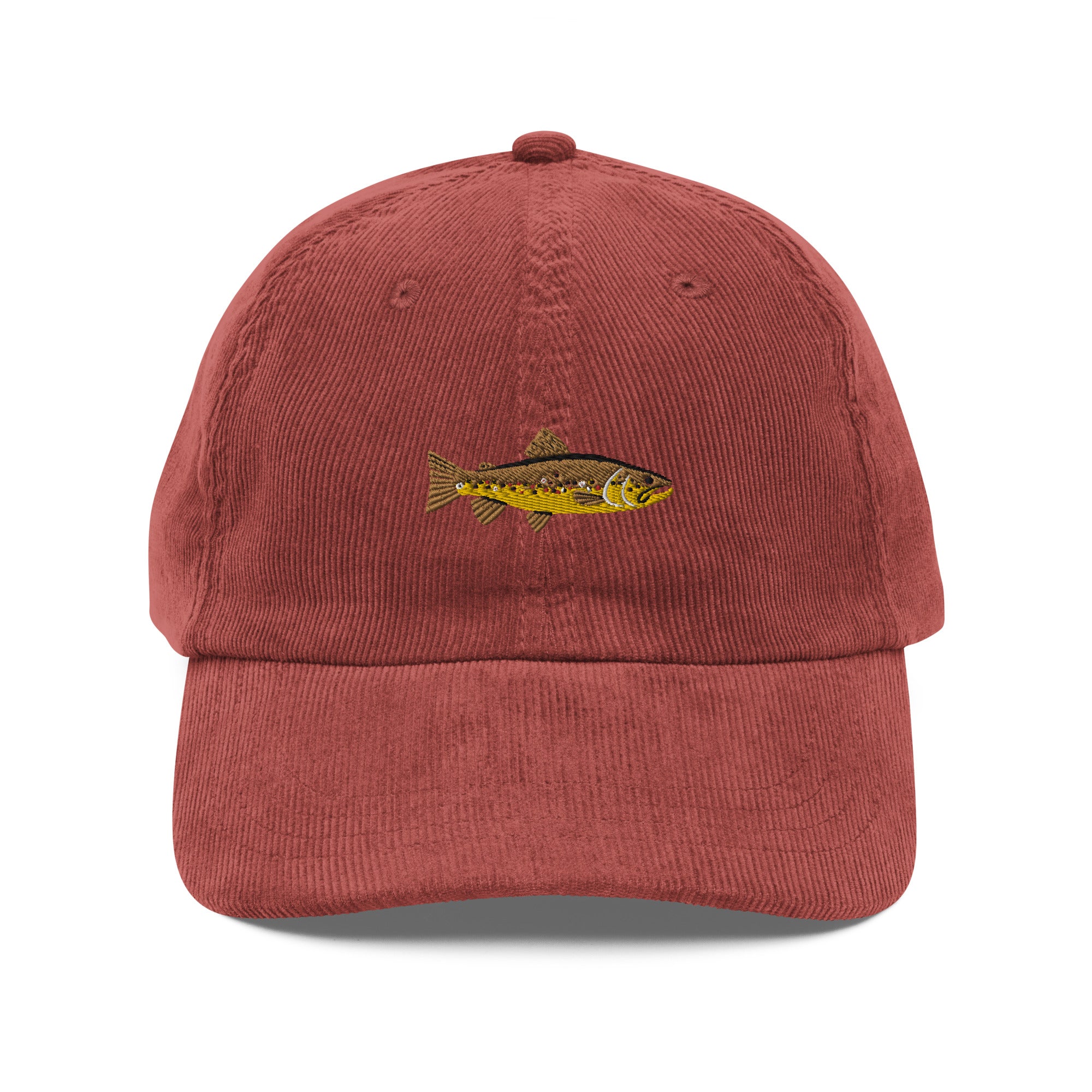 Brown Trout Embroidered Corduroy Dad Hat、mySite、solidvoid
