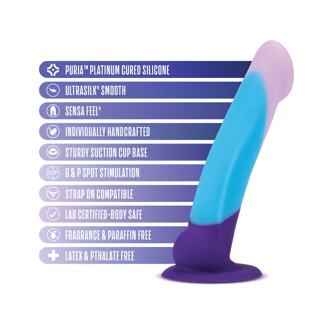 Avant By Blush® | Purple Haze D16: Artisan 7 Inch Curved G-Spot Dildo with Suction Cup Base - Elegantly Made with Smooth Ultrasilk® Purio™ Silicone、mySite、bottomscart