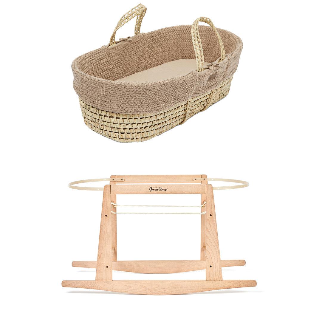  The Little Green Sheep Organic Wheat Knit Moses Basket + Mattress - Truffle、mySite、merchandisen