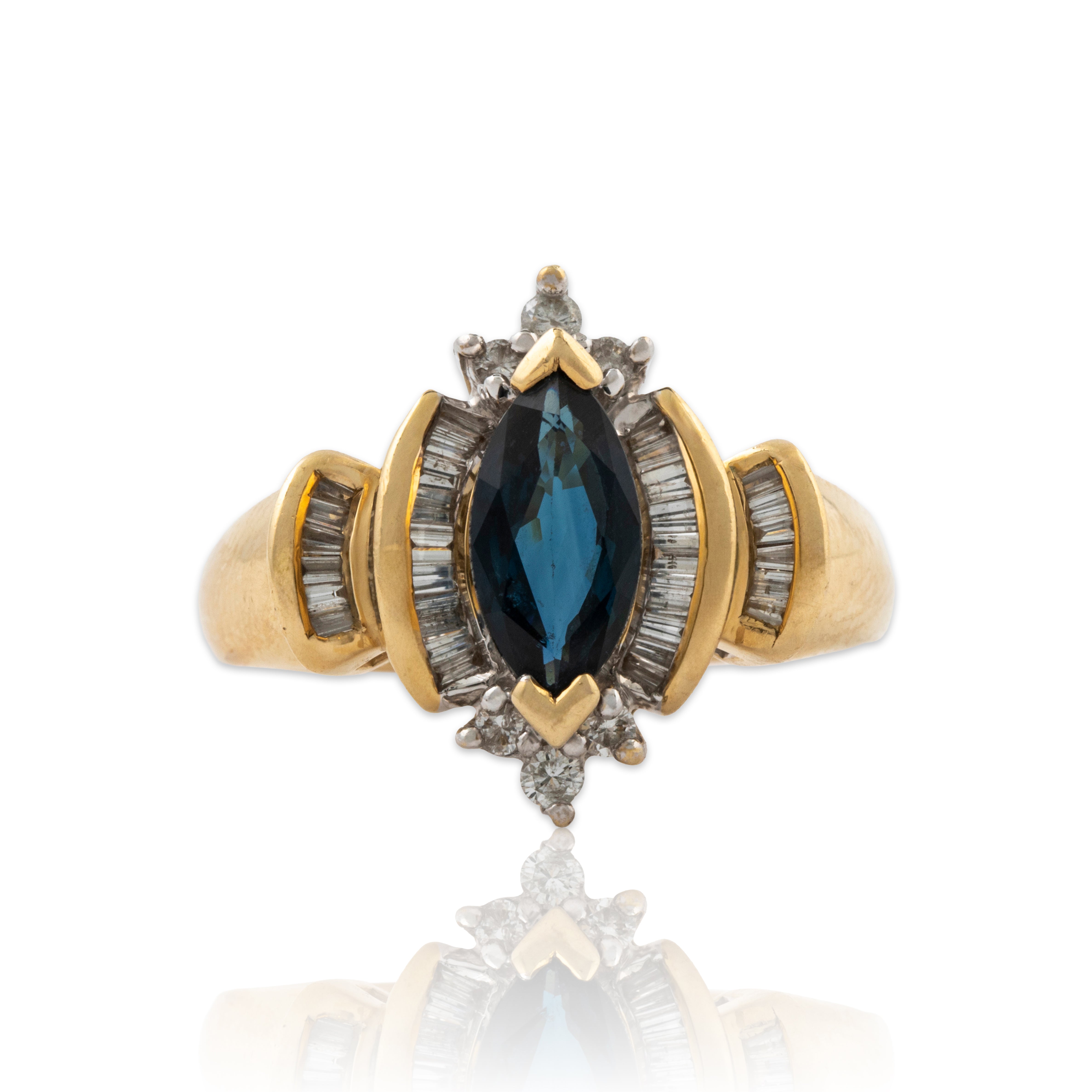 Vintage 14k Yellow & White Gold 1.08ct Sapphire .418cttw Diamond Statement Ring、mySite、hinf8tx79