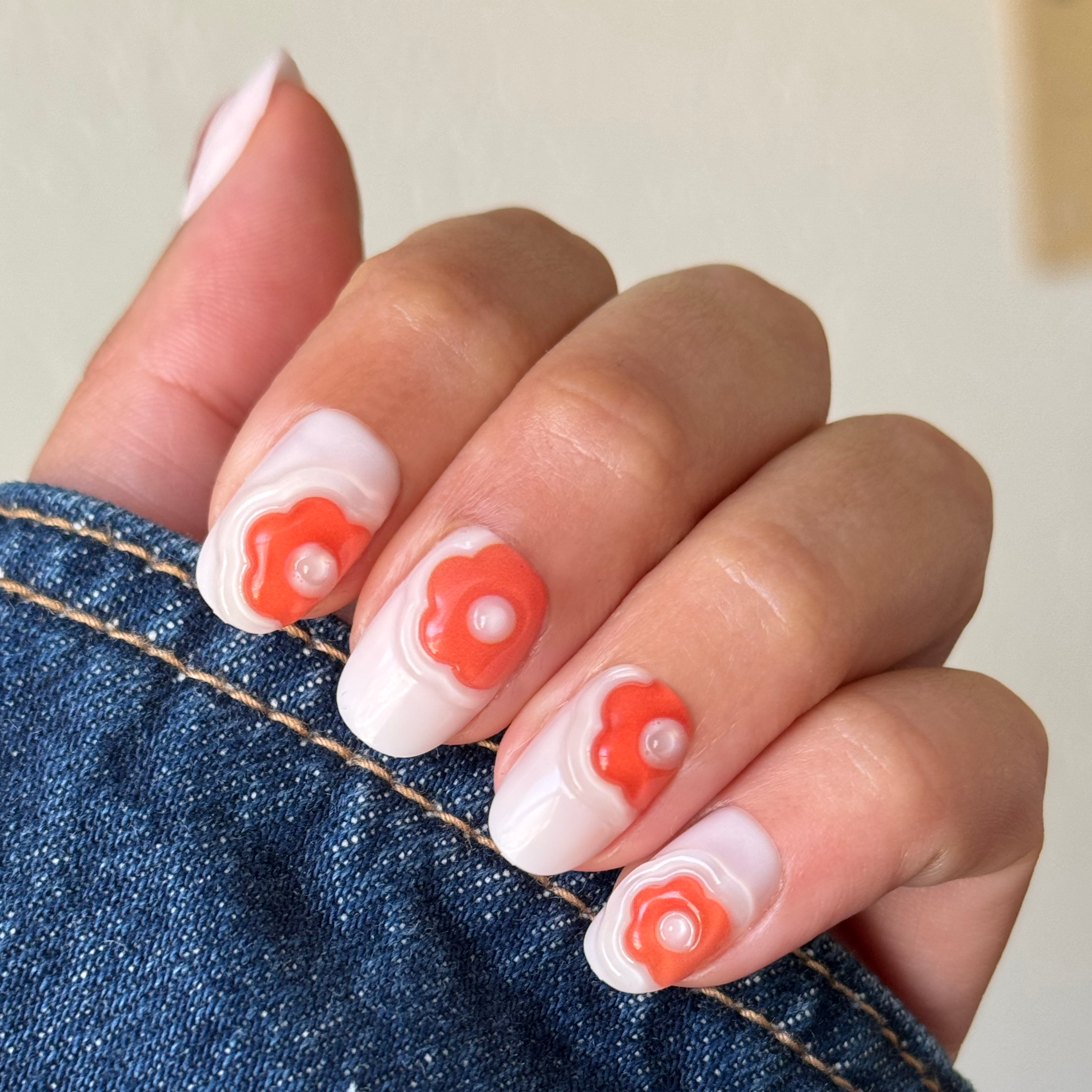 Puffy Bubble Flowers - Press-On | Short | Round、mySite、solidvoid