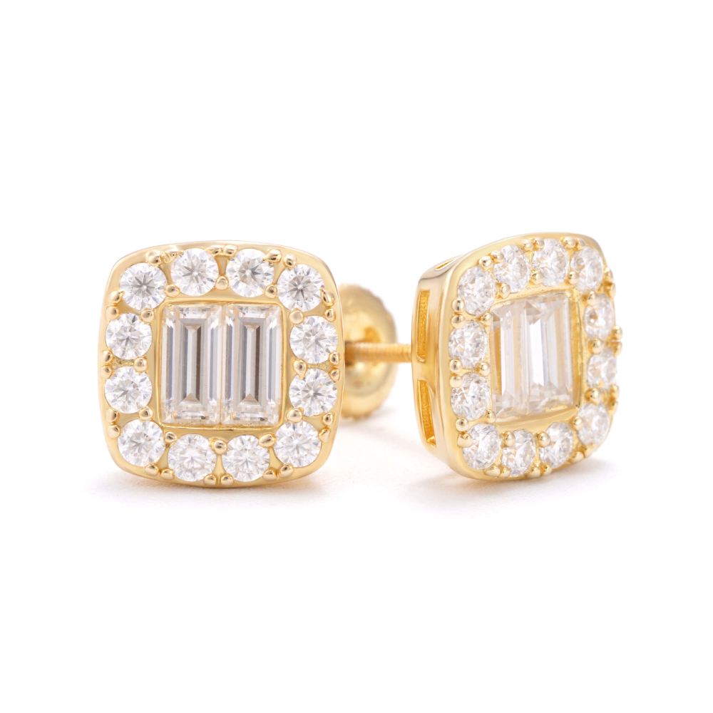 Double Baguette Halo Moissanite Earrings 14K Gold、mySite、hinf8tx79