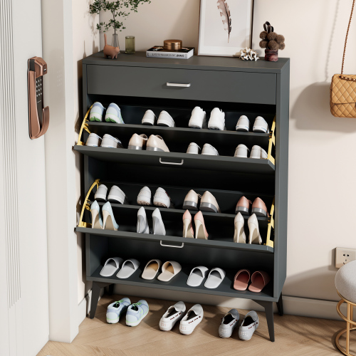 Shoe Cabinet , Shoe storage shelves, metal leg, White、、casual