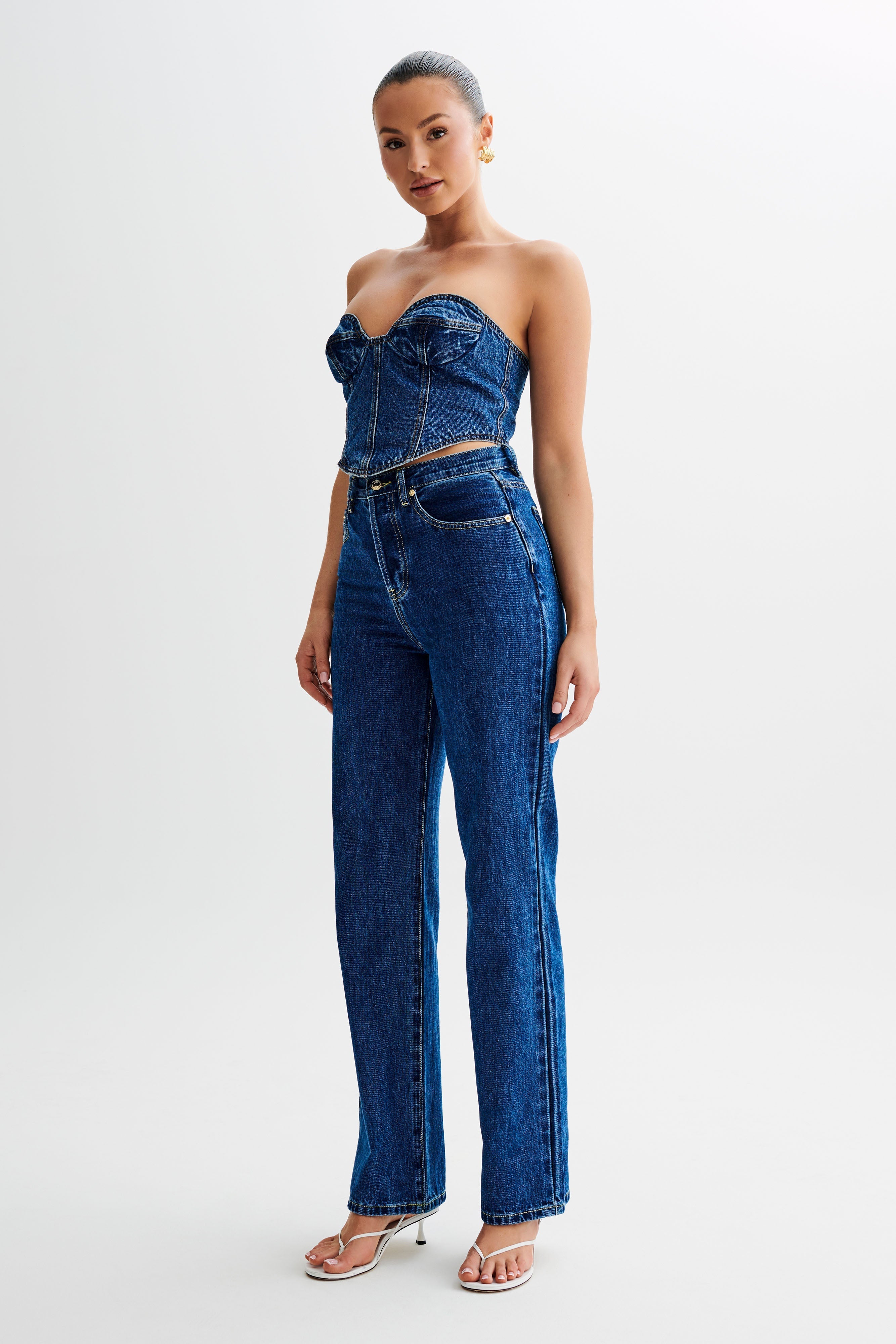 Lana Denim Cupped Corset Top - Dark Blue、mySite、solidvoid