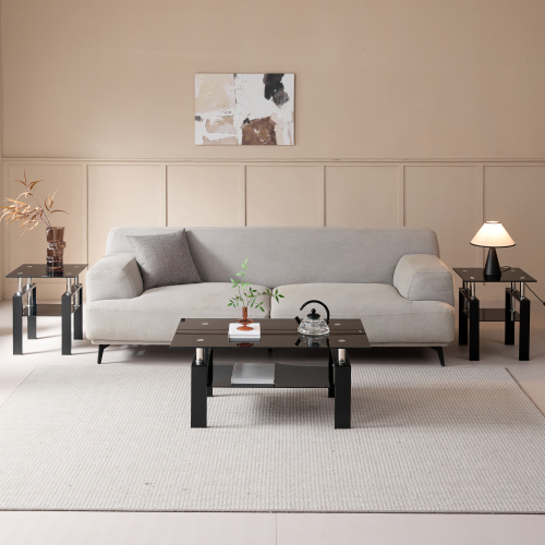 Tempered Black Glass Coffee Table, 2-Layers Tea Table、、casual
