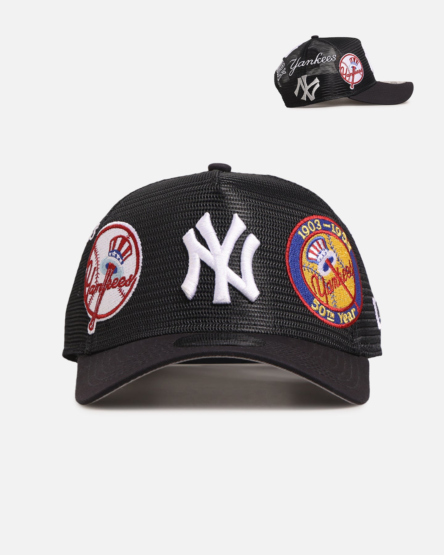 New Era New York Yankees 'Mesh Crown All Over Logos' 9FORTY A-Frame Snapback Official Team Colour、mySite、zt4zffjzw