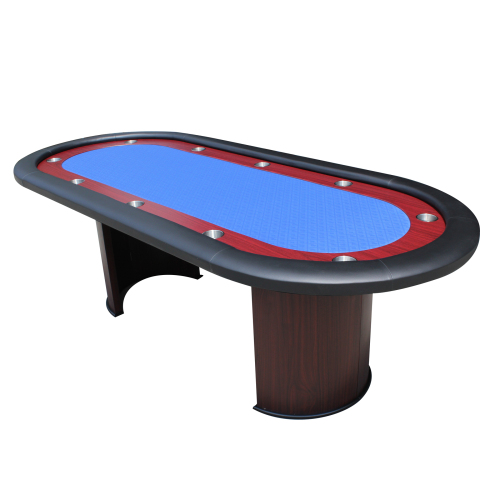 96" Poker Table for 10 Players with Speed Cloth Wooden Texture Racetrack Luna Legs Model 16365 Blue、、casual