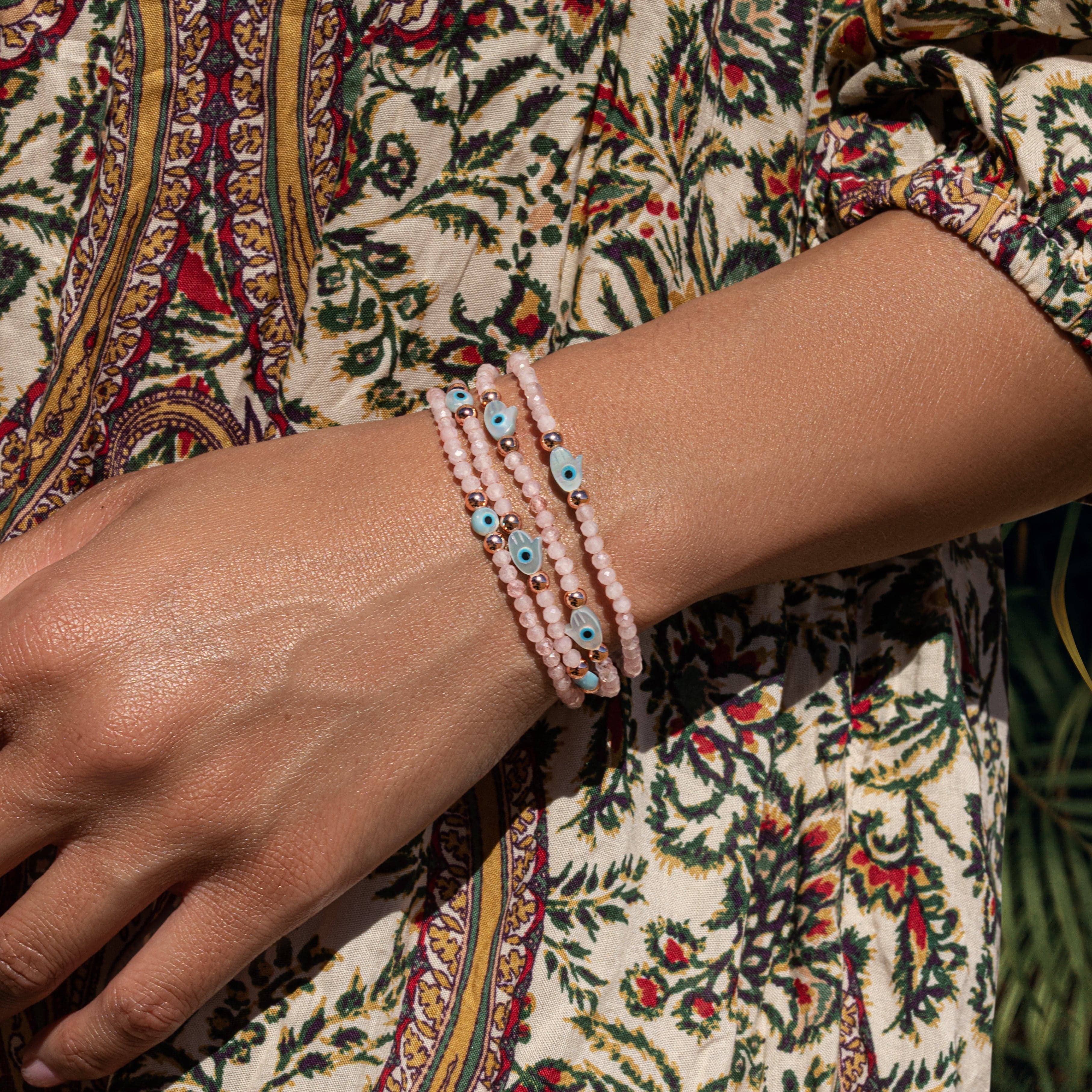 Vision of Love Rose Quartz Hamsa Evil Eye Bracelet、mySite、topwebapps