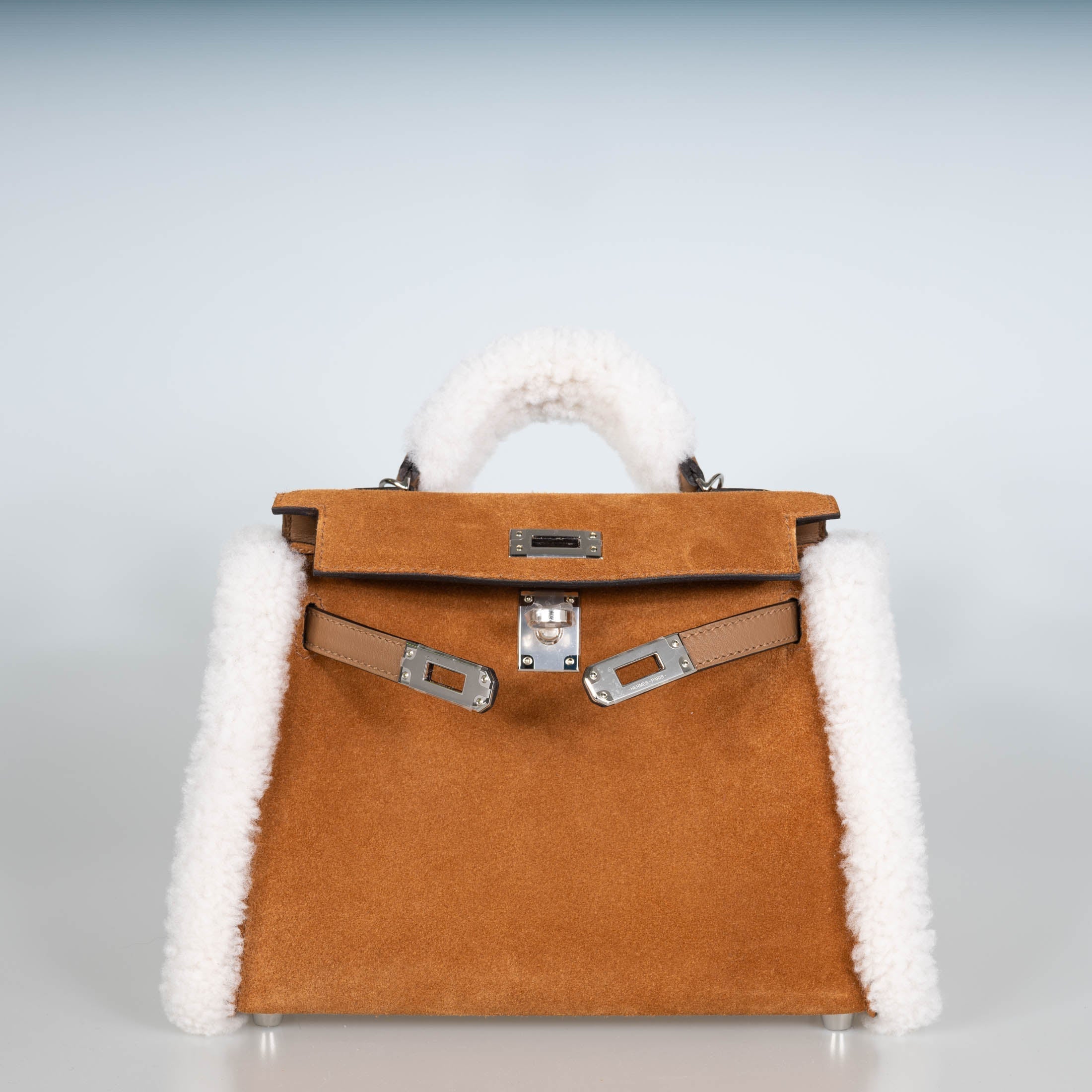 Hermès Teddy Mini Kelly 20 Chamois Grizzly, Alezan Swift and Ecru Mouton Shearling Palladium、mySite、garminoutage.com