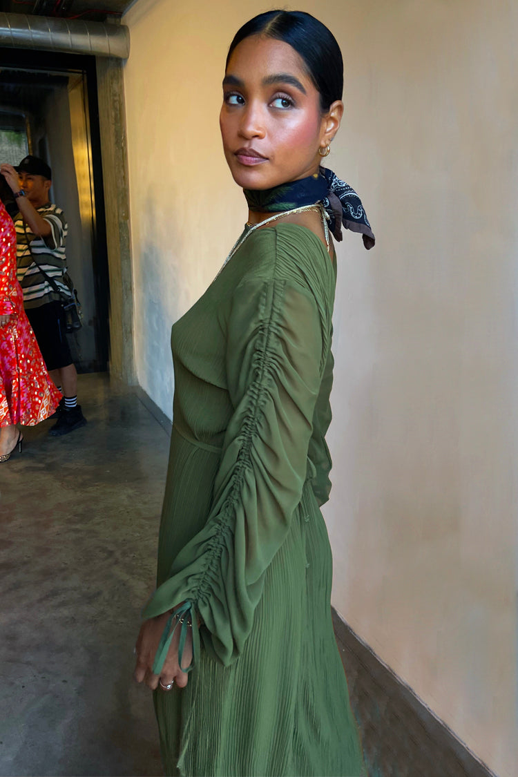 Khaki Celia Plisse Dress、mySite、solidvoid