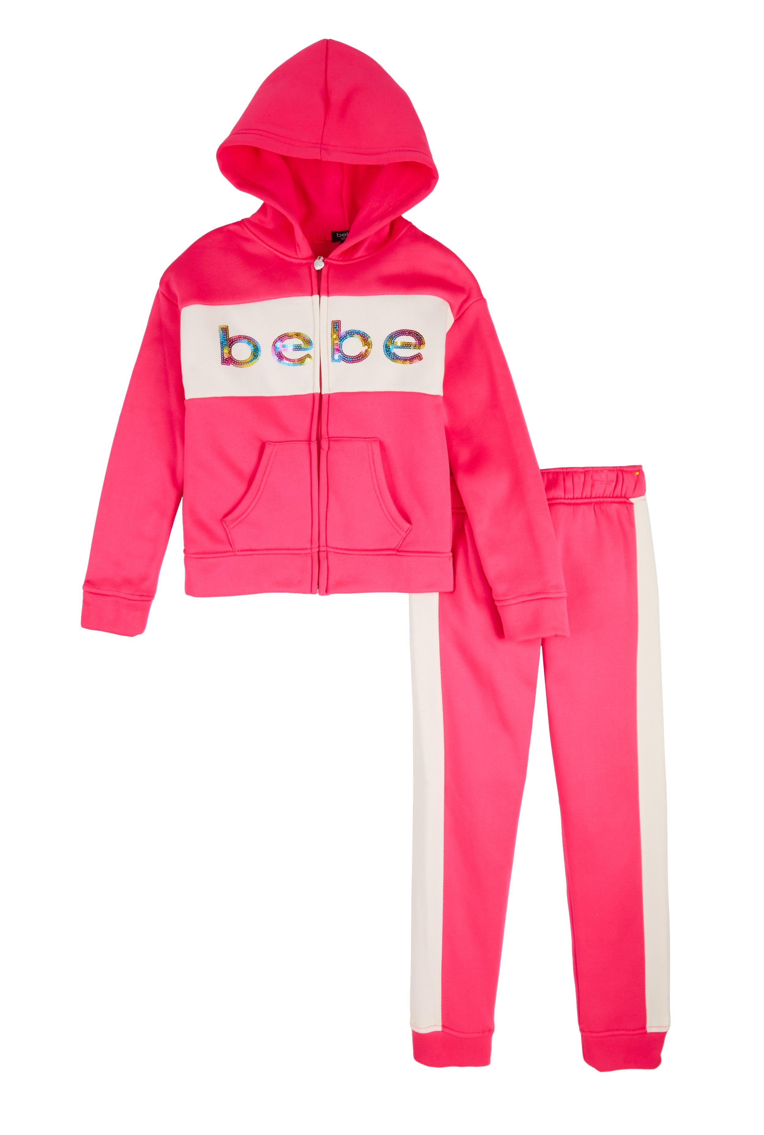 Girls Bebe Sequin Logo Zip Front Hoodie and Joggers、mySite、camillekostekn