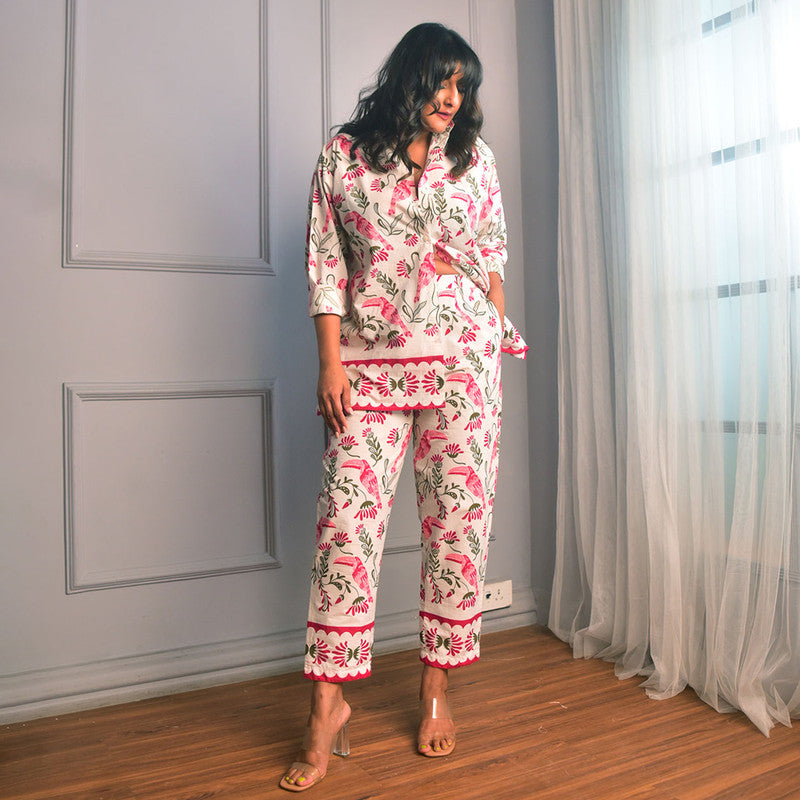 Cotton Co Ord Set For Women | Shirt & Pant | Block Print | Pink、mySite、camillekostekn