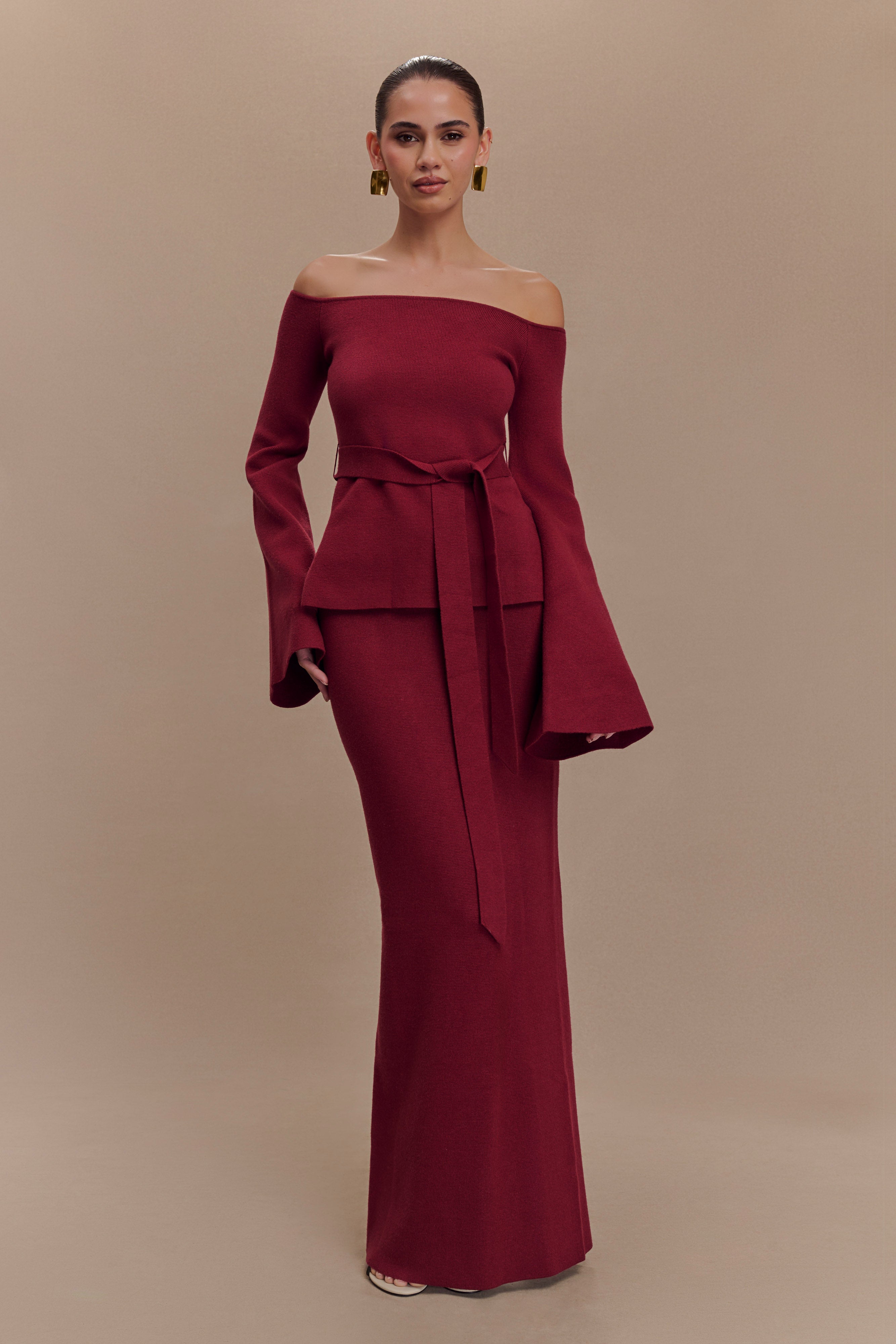 Kyle Knit Maxi Skirt - Cherry Red、mySite、solidvoid