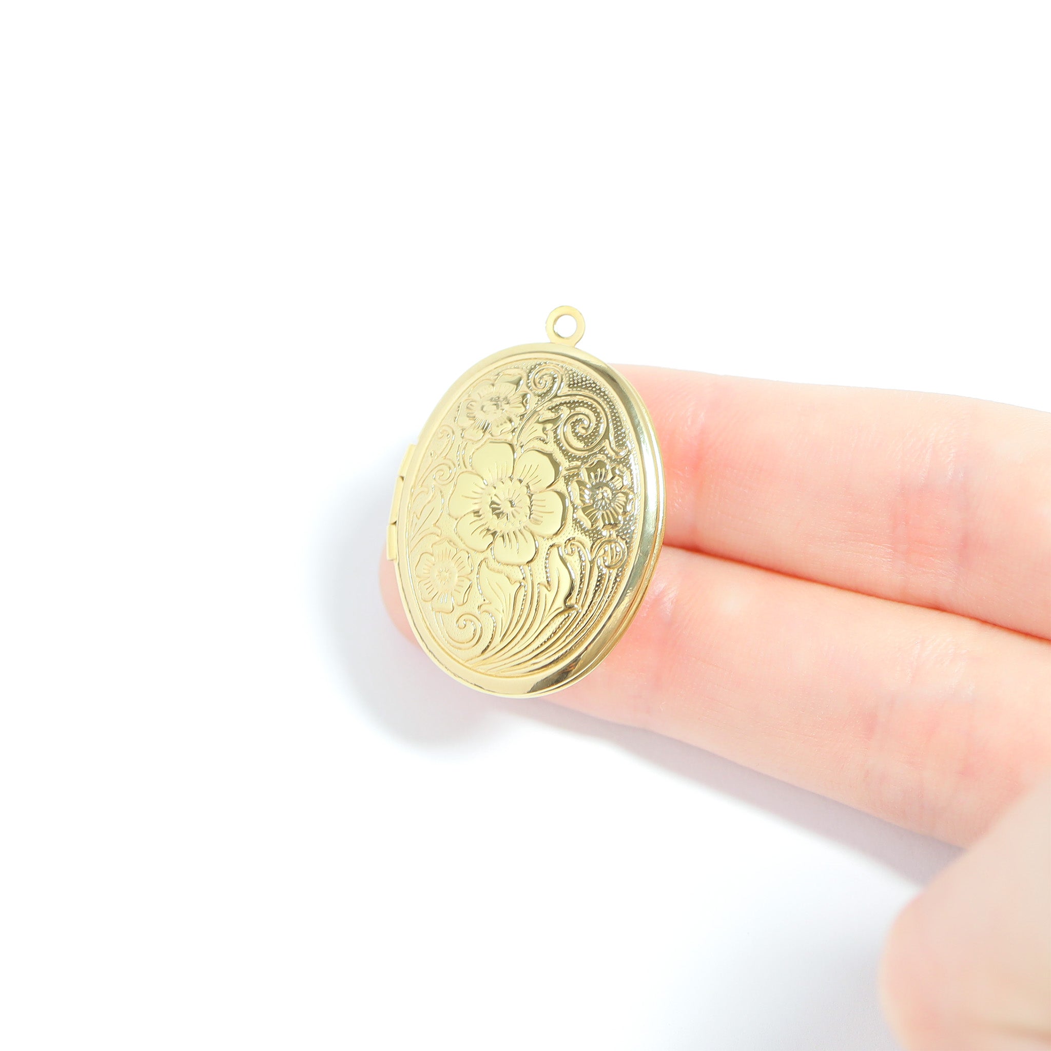 18K Gold PVD Stainless Steel Textured Oval Locket / PDL0245、mySite、dreamappss