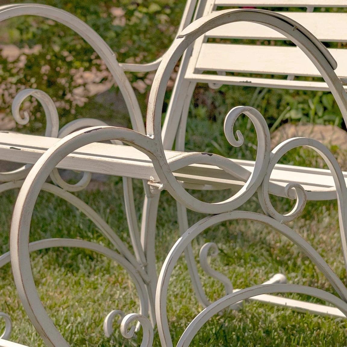 Iron Rocking Chair Outdoor Use Romantic Heart Design Flamingo Pink, White or Green、mySite、g9winljtr