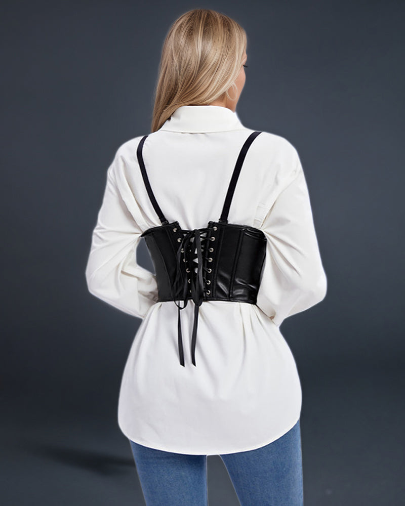 1980s 10 Boned Leather Suspenders Corset、mySite、bengalsvssteelers
