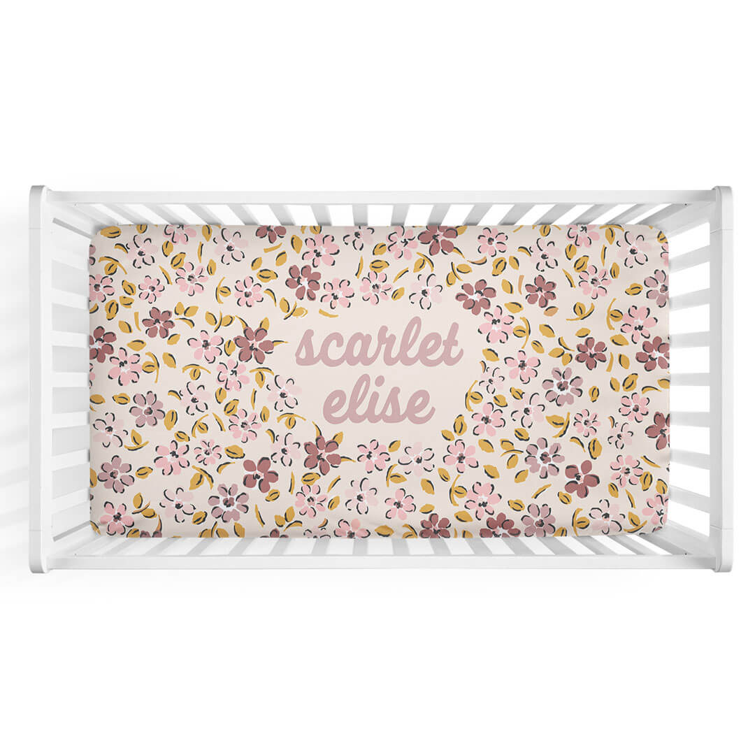  Mauvelous Meadow Personalized Crib Sheet、mySite、layawaytickets