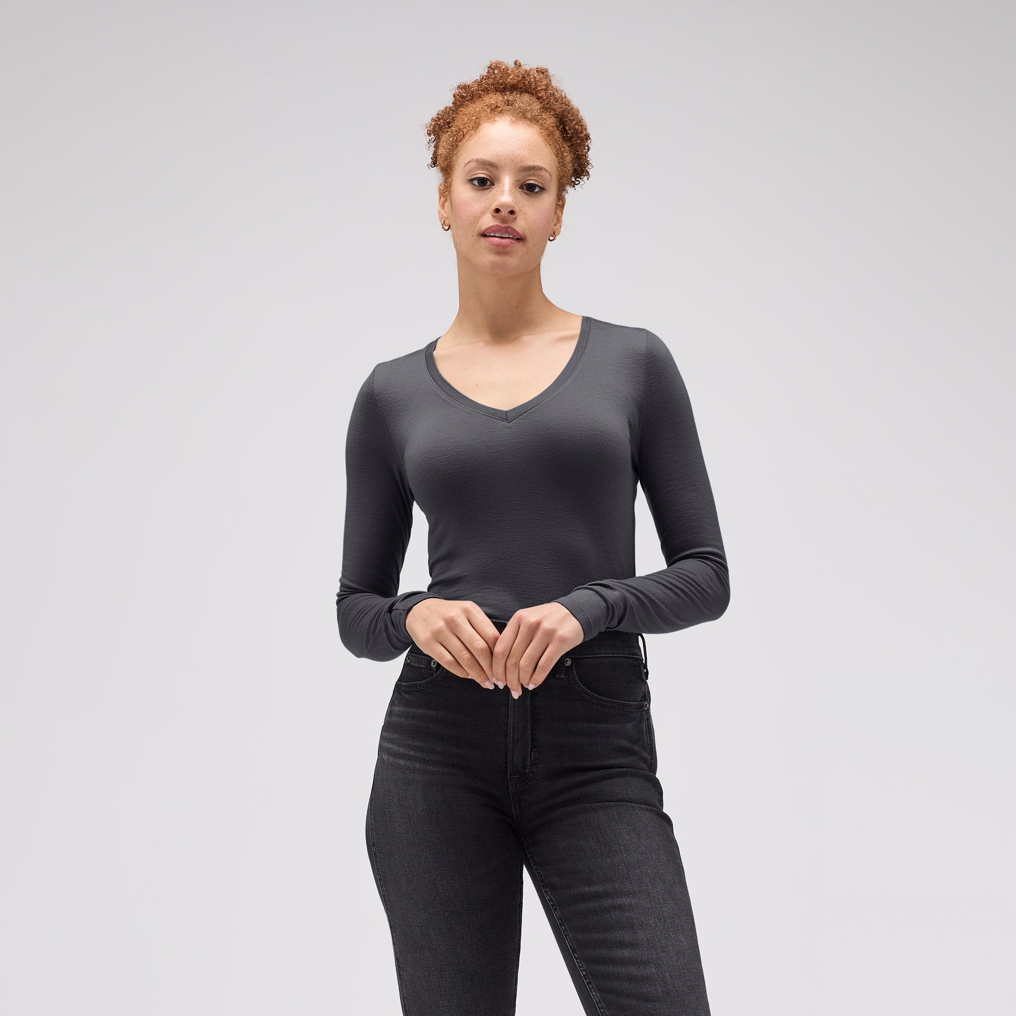 Women's Slim Merino Long Sleeve V-Neck、mySite、noshort