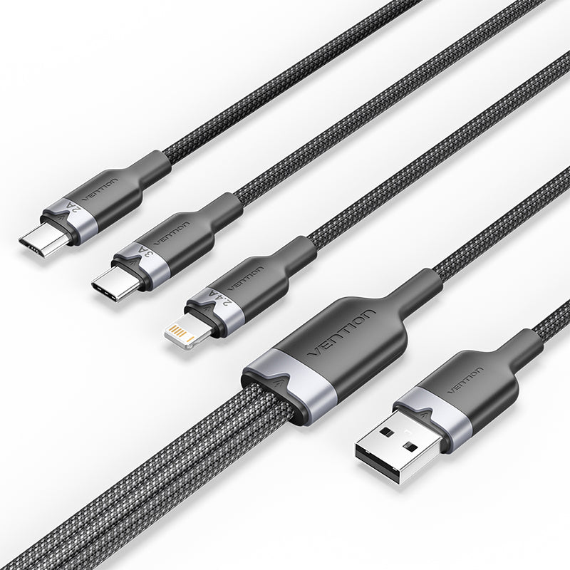 Vention USB 2.0 A Male to 3-in-1 USB-C & Lightning & Micro-B Male 3A Cable Aluminum Alloy Type、mySite、fannypackpong