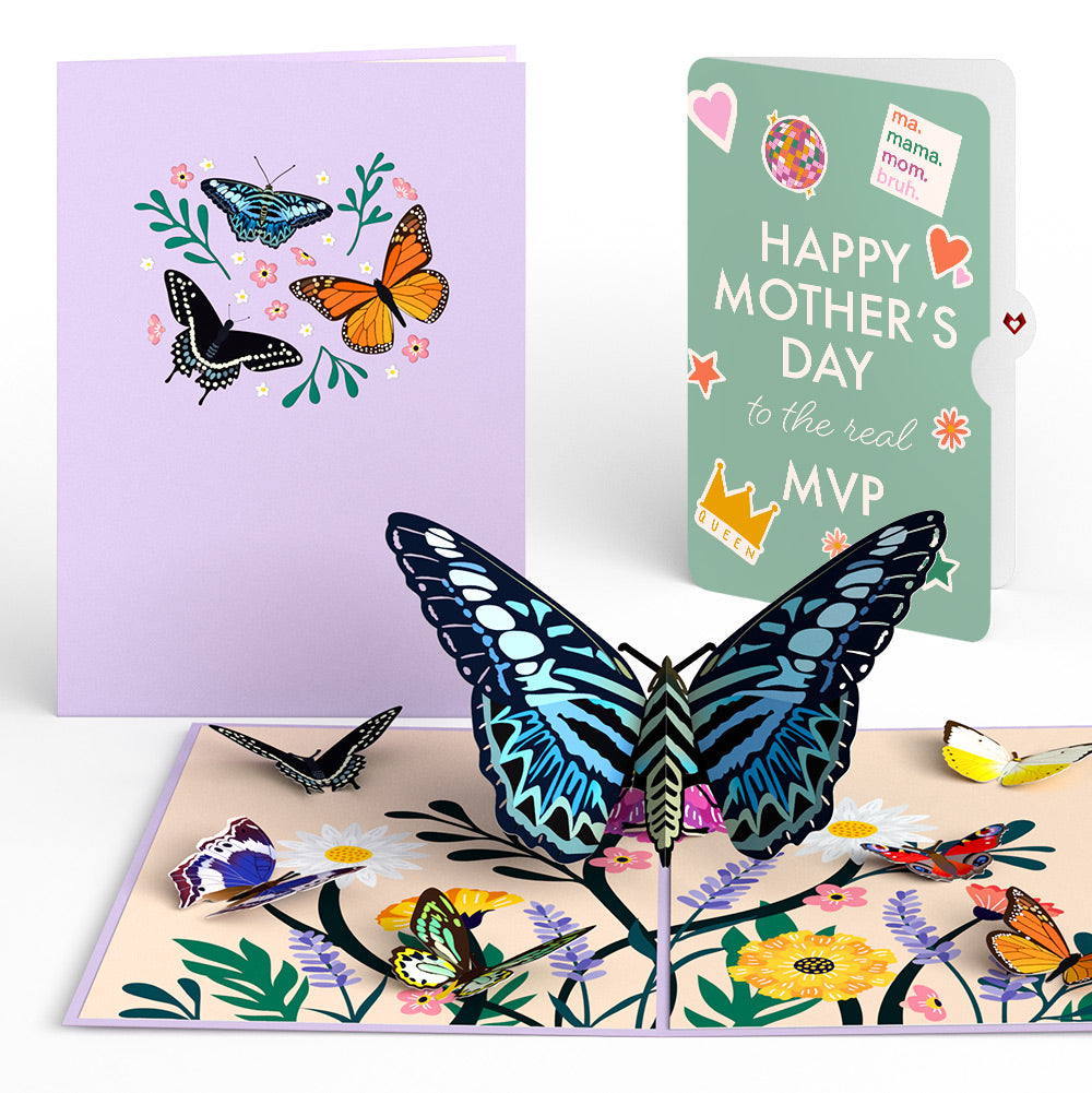 Garden Butterflies Mother's Day Pop-Up Card and The real MVP Sentiment Set、mySite、solidvoid