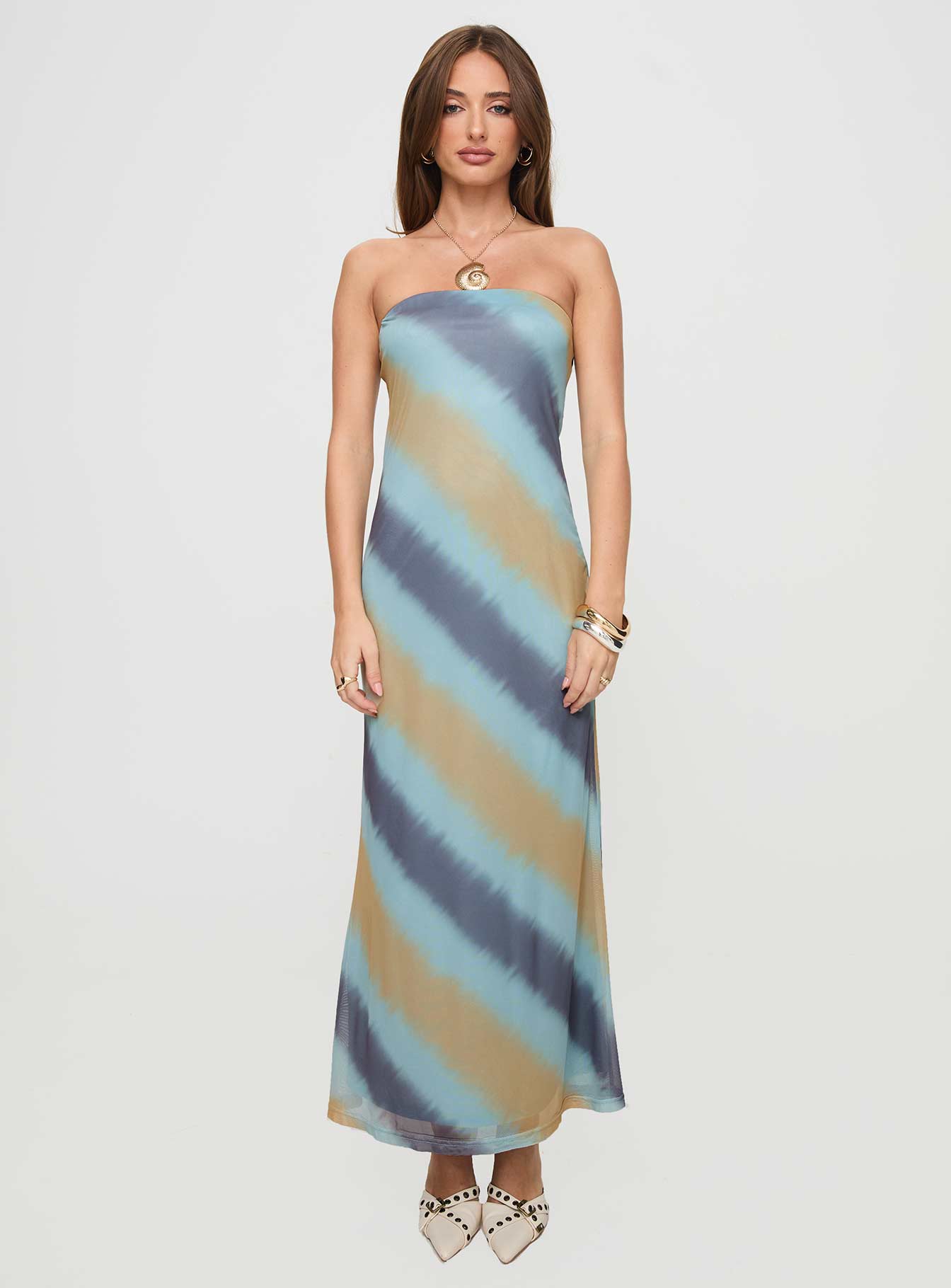 Celik Strapless Maxi Dress Blue / Brown、mySite、solidvoid