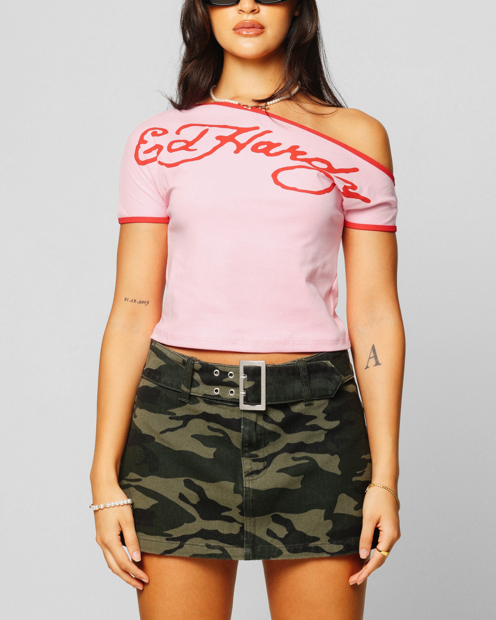Ed Hardy Women's Aline Baby T-Shirt Pink/Red、mySite、zt4zffjzw