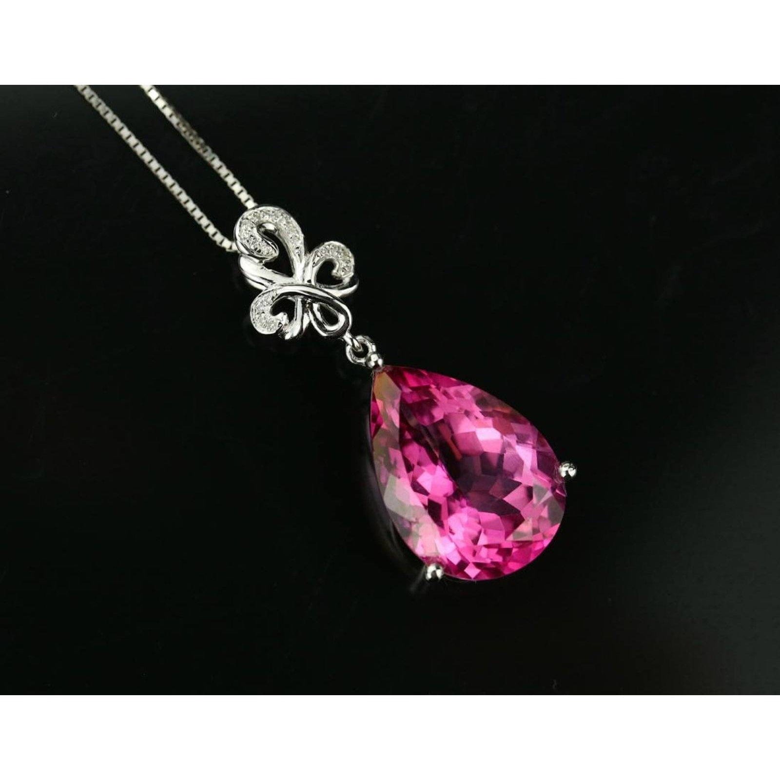 Pink Topaz, 14.25ctw Necklace with Diamonds in 18K Gold、mySite、g9winljtr