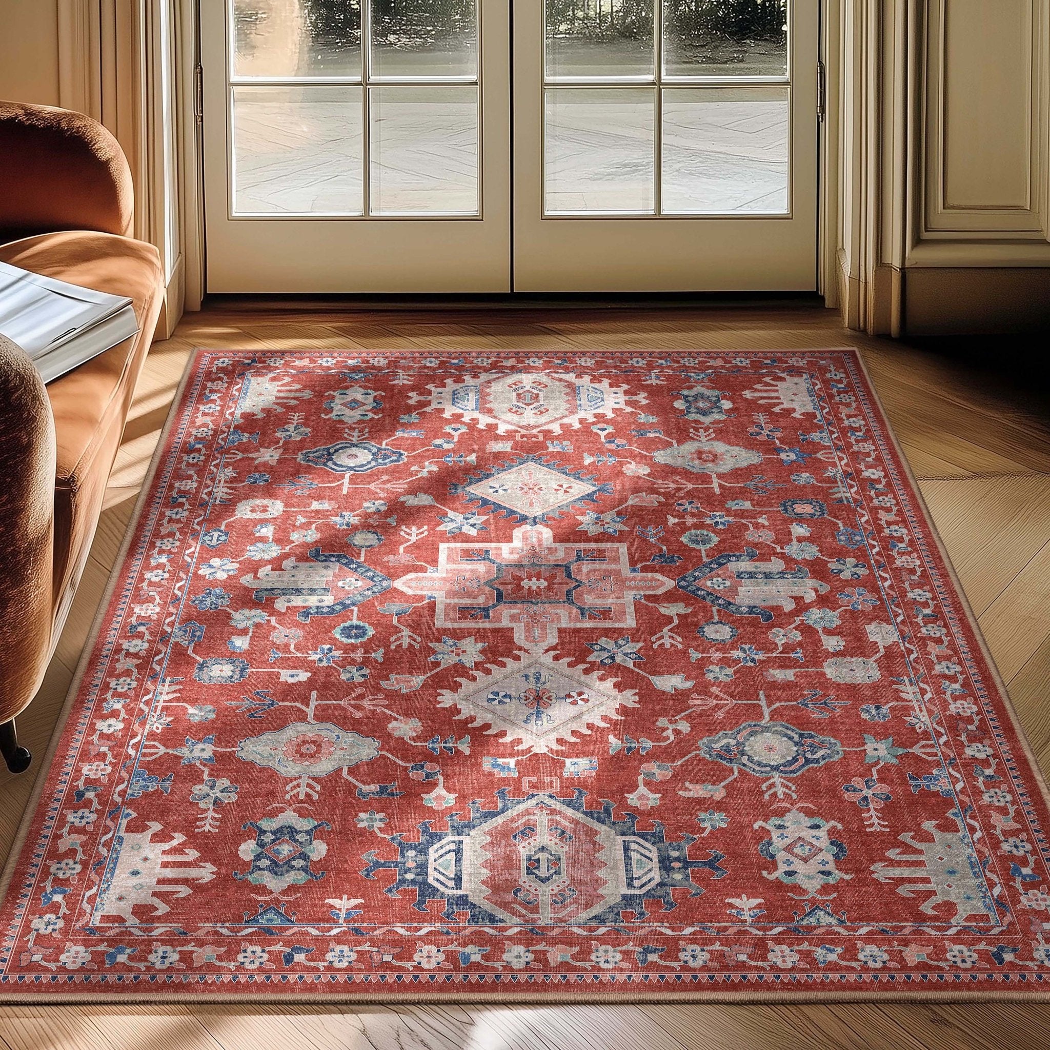 Delhi Vintage Medallion Diamond Pattern Rug – Easy Clean, Stylish Elegant Design、mySite、gigharbornorthrealestate