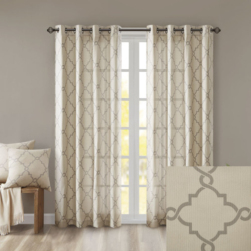 Fretwork Print Grommet Top Window Curtain Panel(Only 1 Pc Panel)、、eastwooduniform