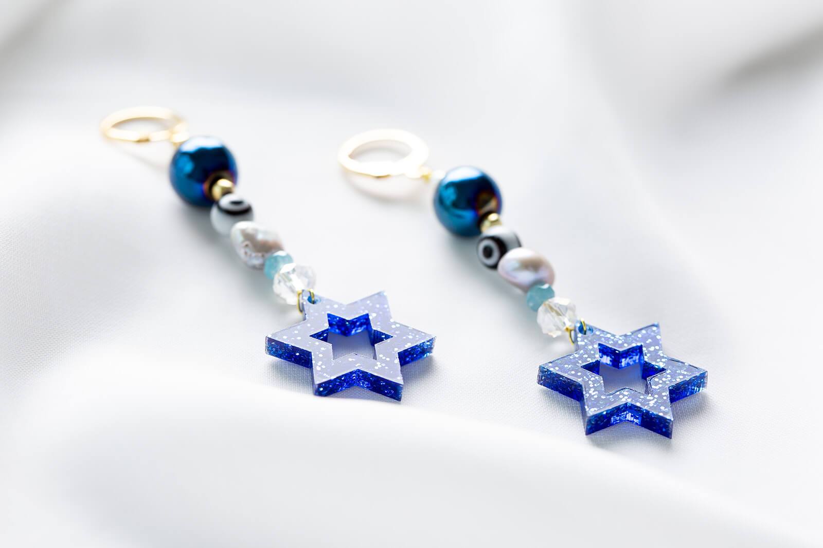 Liron Beaded Magen Earrings - Blue Glitter、mySite、topwebapps