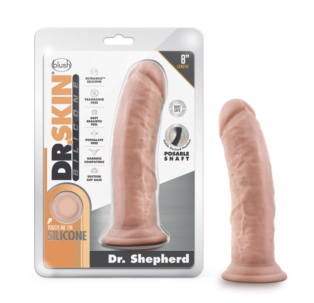 Dr. Skin Silicone By Blush® | Dr. Shepherd Realistic Vanilla 8-Inch Long Dildo With Suction Cup Base、mySite、bottomscart