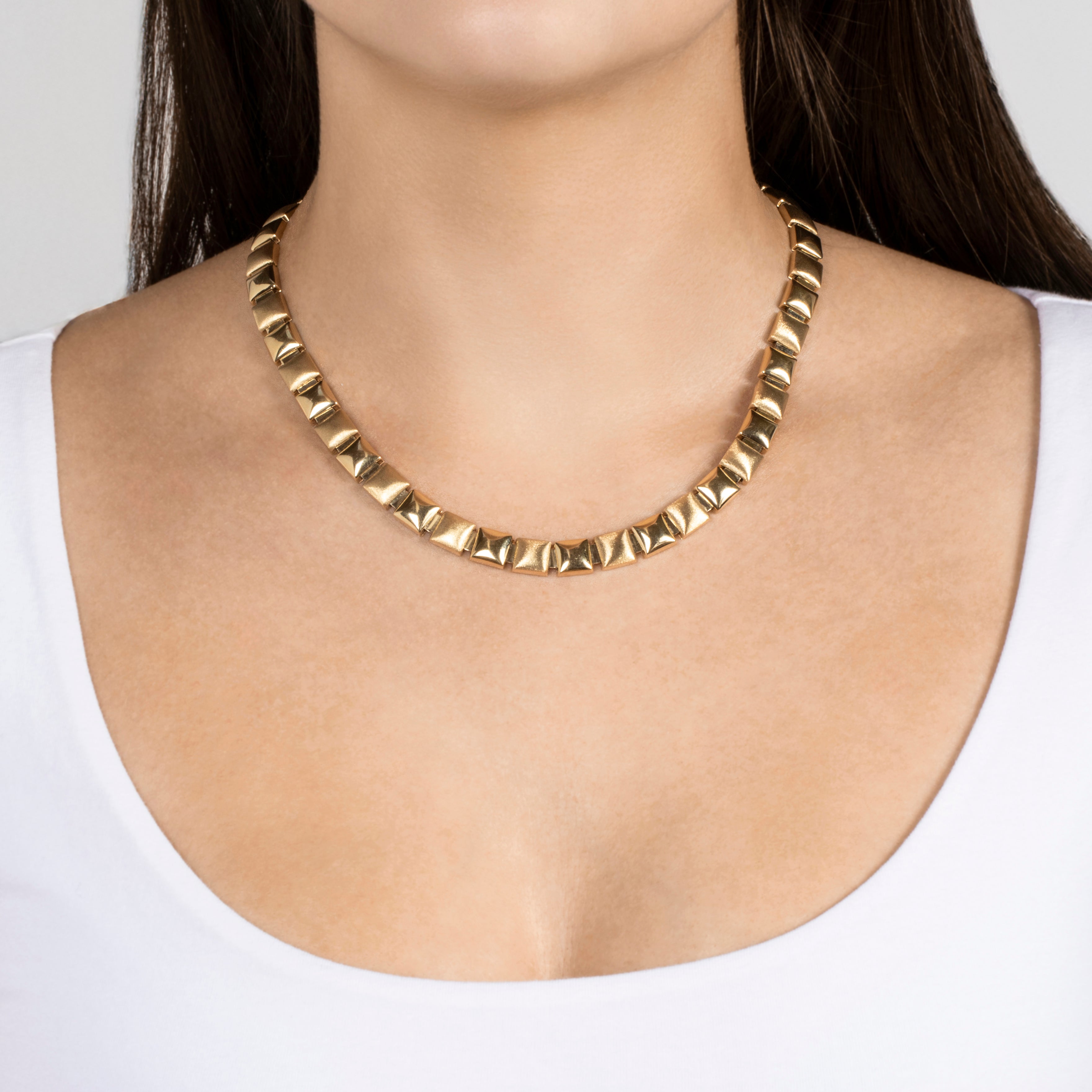 Vintage Italian 14k Yellow Gold Brushed & Polished Statement Necklace 17、mySite、hinf8tx79