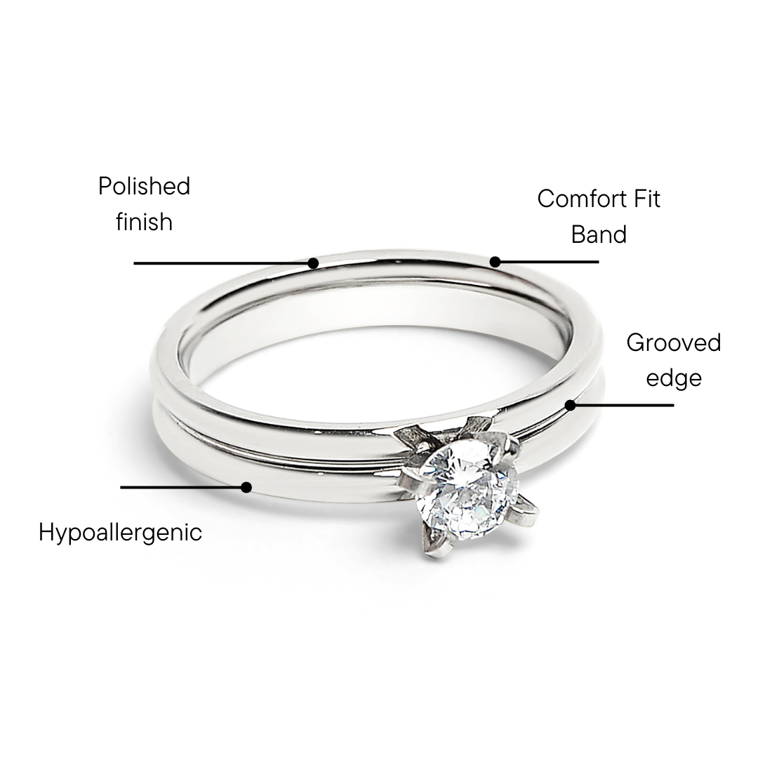 Polished Stainless Steel Double CZ Ring / ZRJ4141、mySite、dreamappss