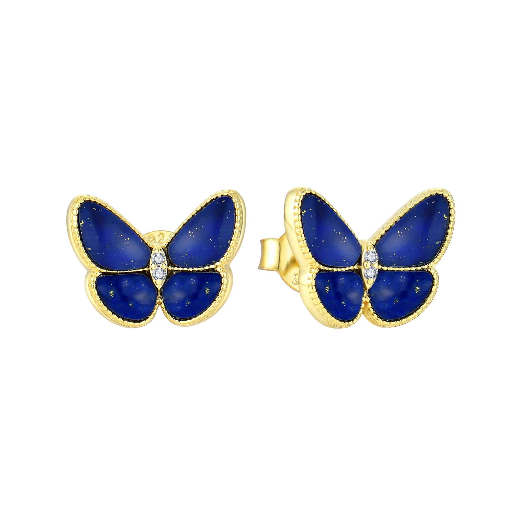 Lapis Lazuli Blue Butterfly Jewelry Set Gold Plated Sterling Silver, Beautiful!、mySite、g9winljtr