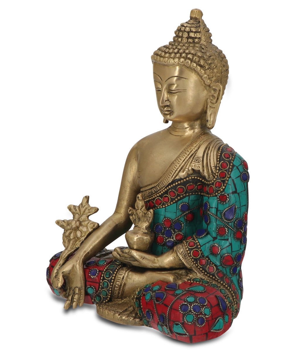 Medicine Buddha Statue in Red and Blue Artistic Brass Mosaic、mySite、topwebapps