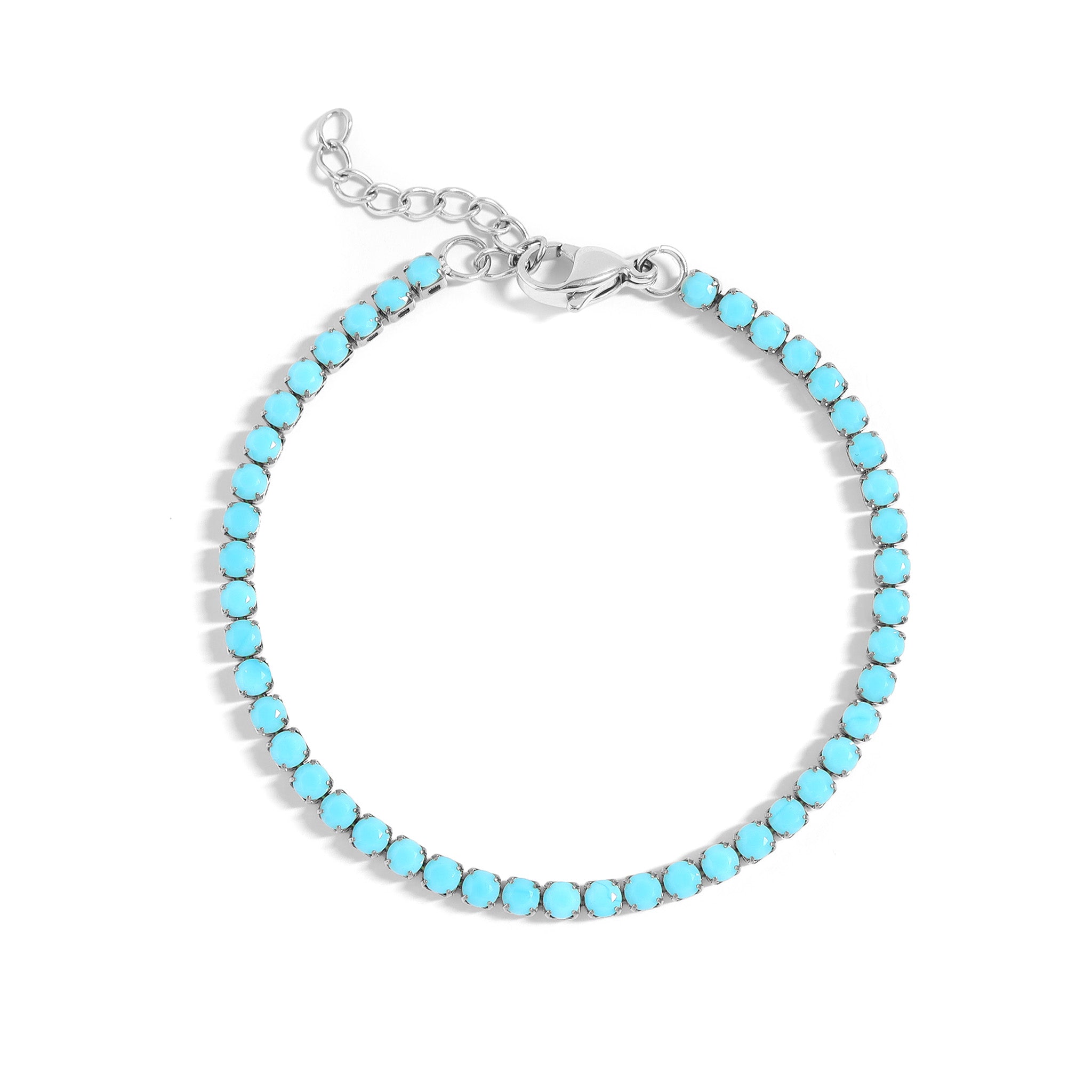 Stainless Steel Turquoise Rhinestone Tennis Chain Bracelet / TBR0005、mySite、dreamappss
