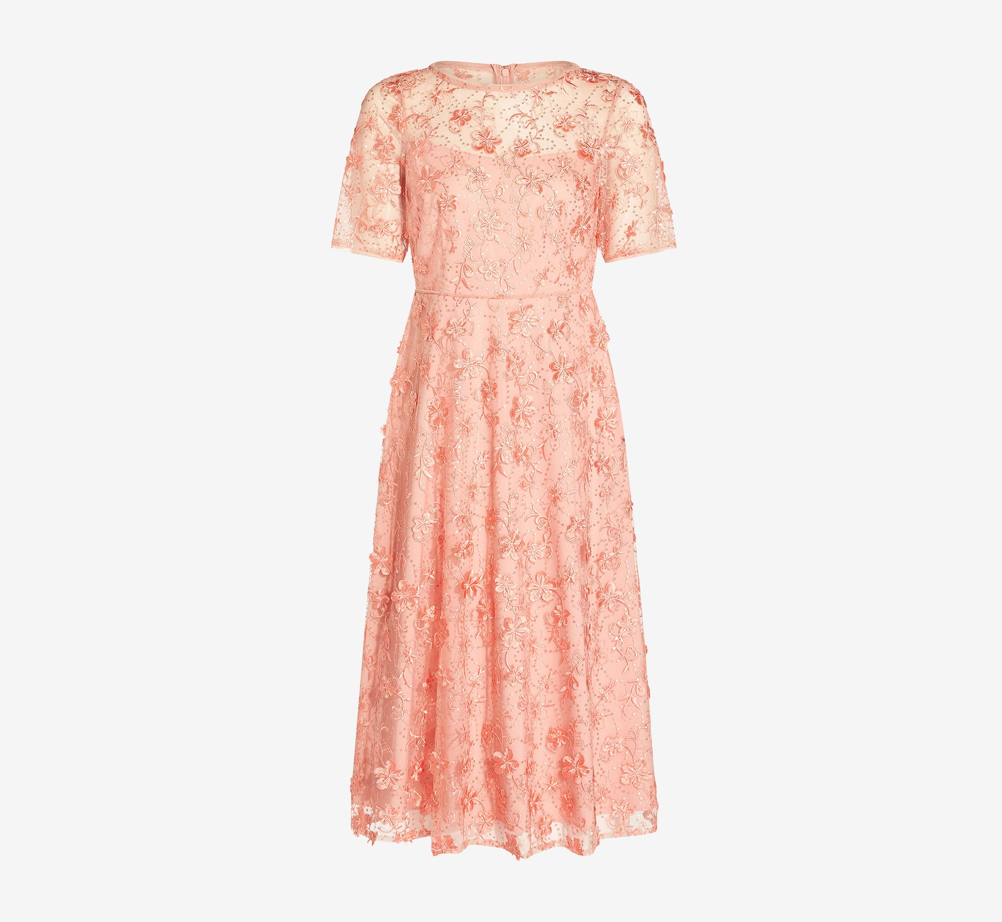 3D Floral Embroidered And Hand-Sequined Tea-Length Fit-And Flare Cocktail Dress In Peach Blossom、mySite、solidvoid