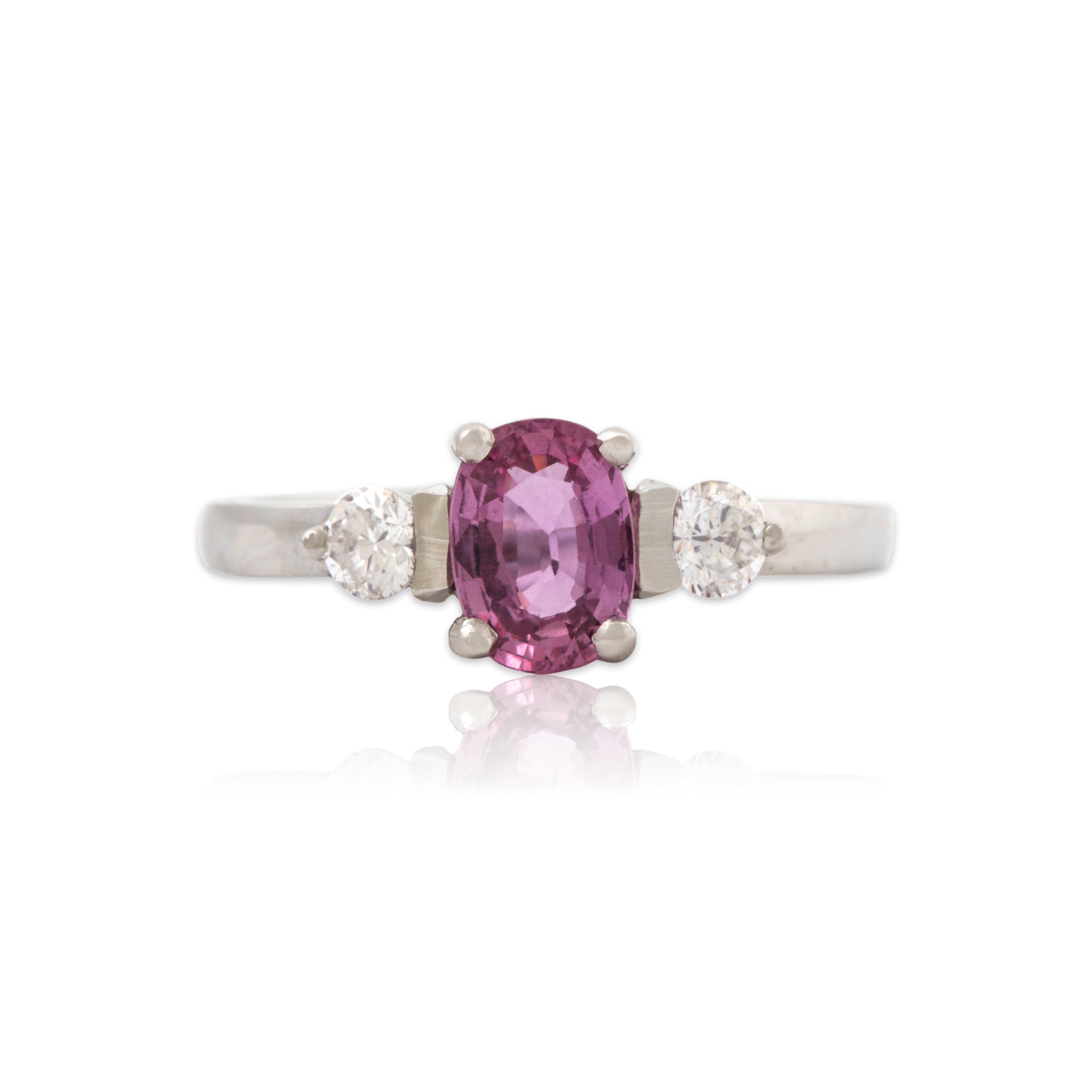 Estate 14k White Gold .93ct Pink Sapphire .26cttw Diamond Trio Ring 6.75、mySite、hinf8tx79