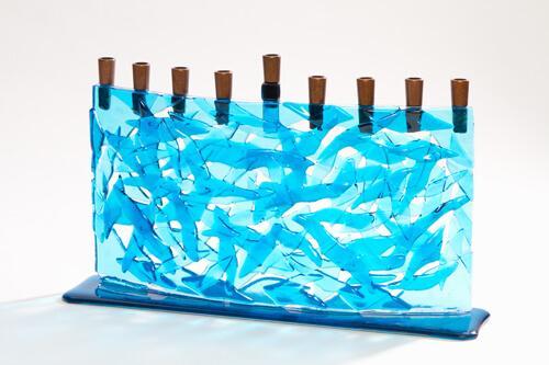 Teal Blue Arc Fused Glass Menorah by Daryl Cohen、mySite、topwebapps