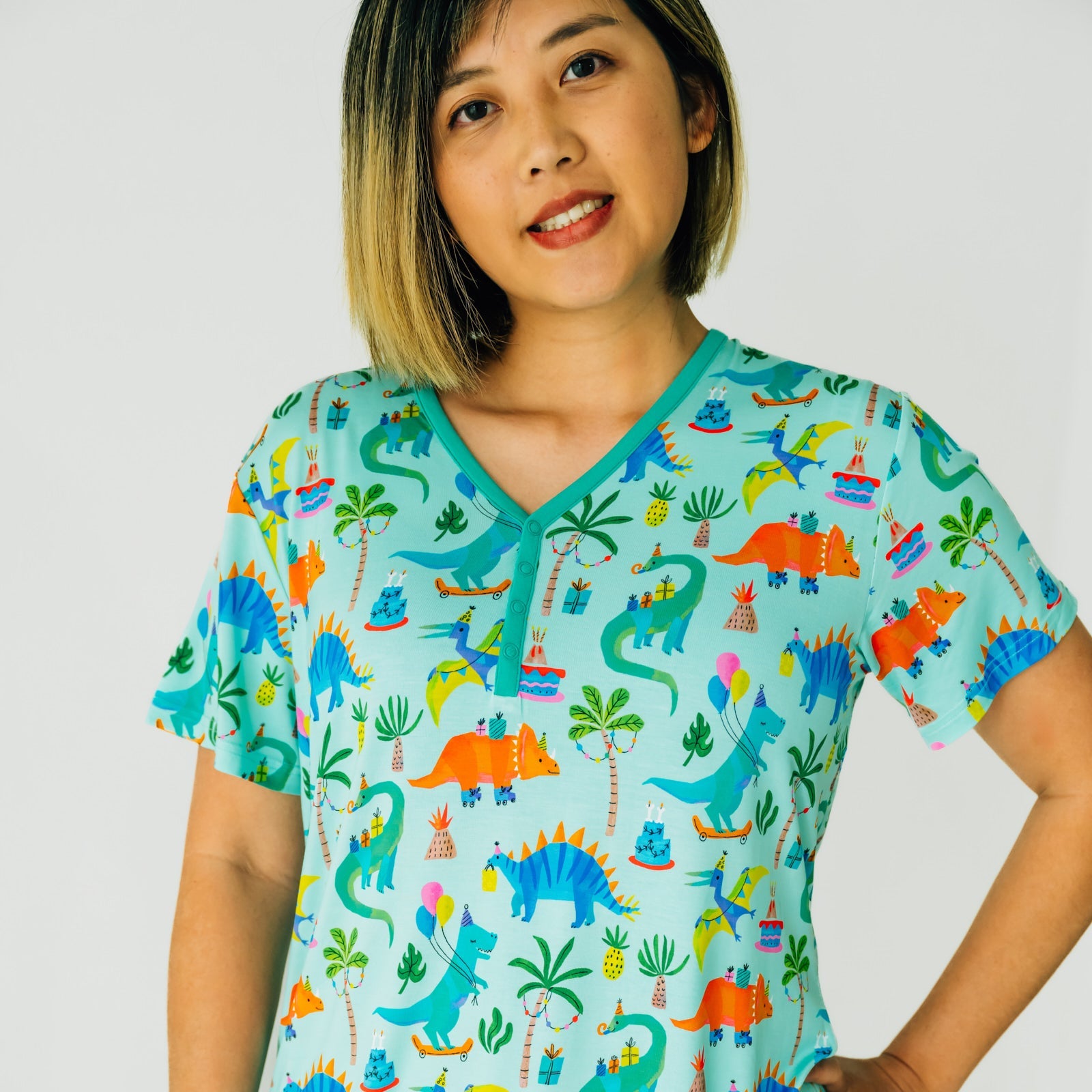 Prehistoric Party Women's Short Sleeve Pajama Top、mySite、g9winljtr