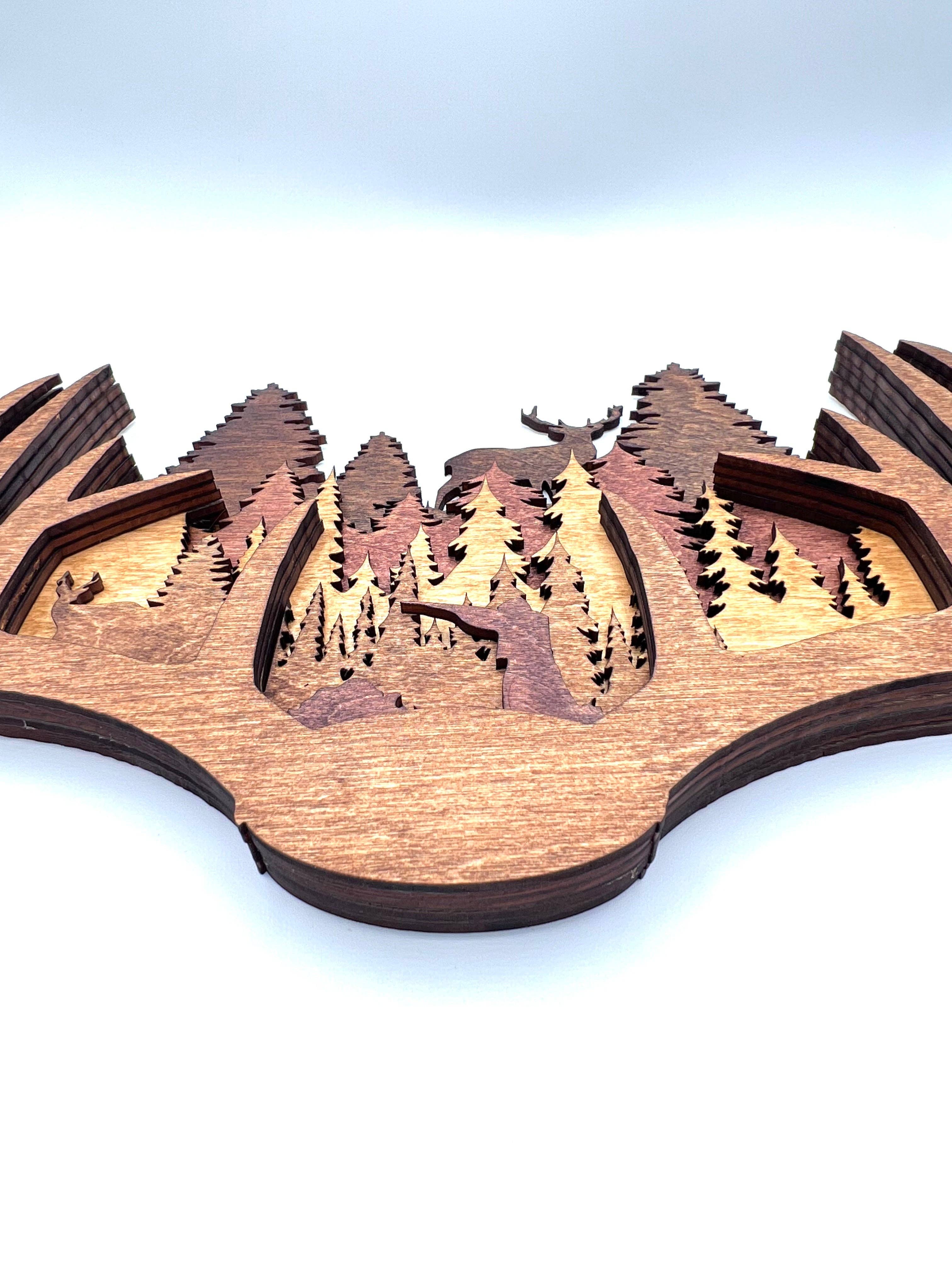 Handmade Deer Antlers Multi-Layer Wood Wall Hanging、mySite、g9winljtr