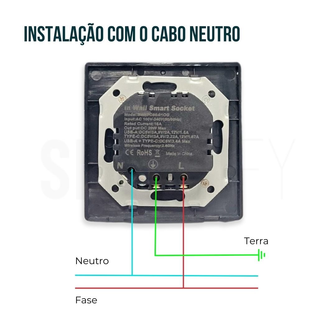 Tomada Inteligente Embutida 16A 3500W WiFi + USB-C e USB-A Smartify - Preto、mySite、fannypackpong