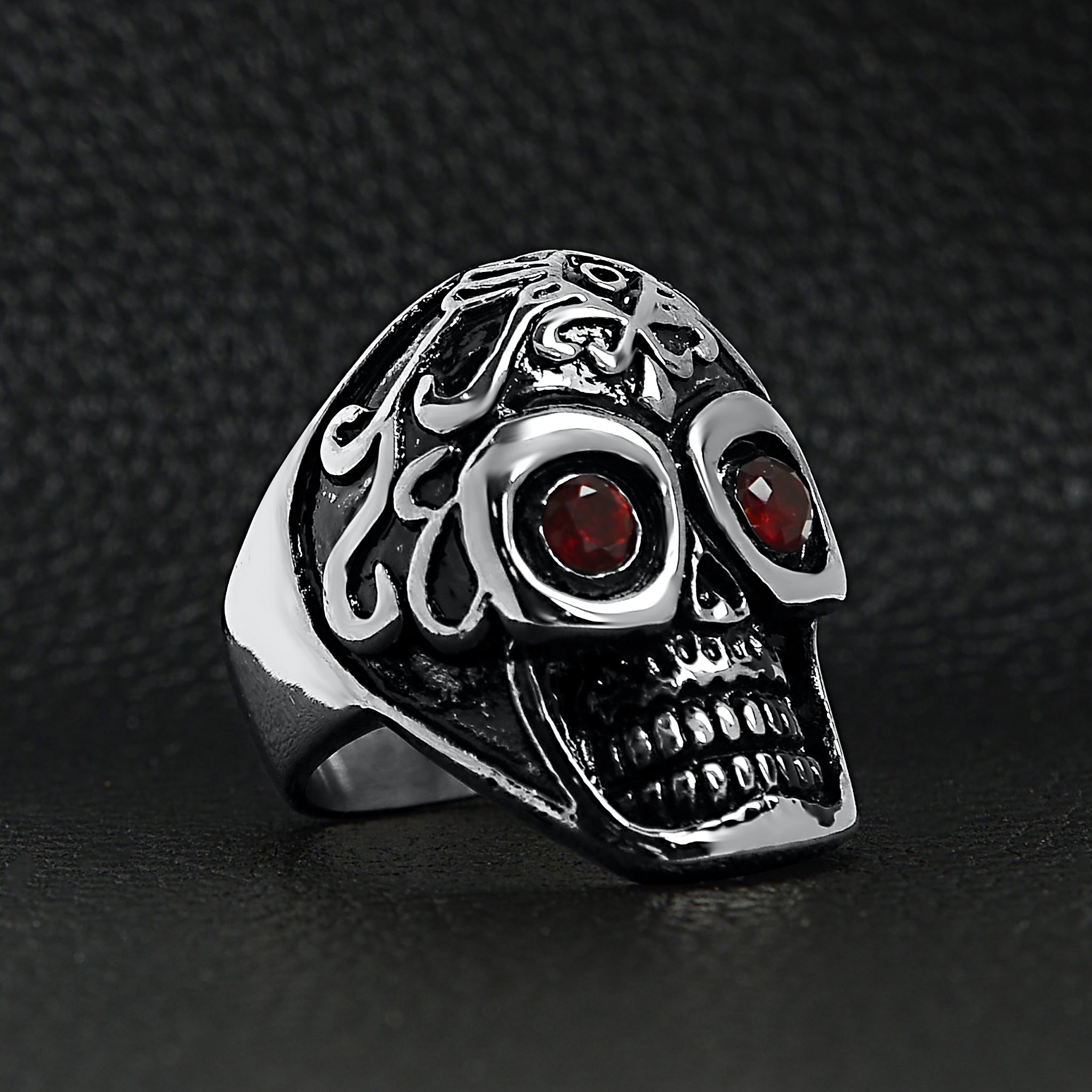 Detailed Skull With Red CZ Eyes Stainless Steel Polished Ring / SCR3039、mySite、dreamappss