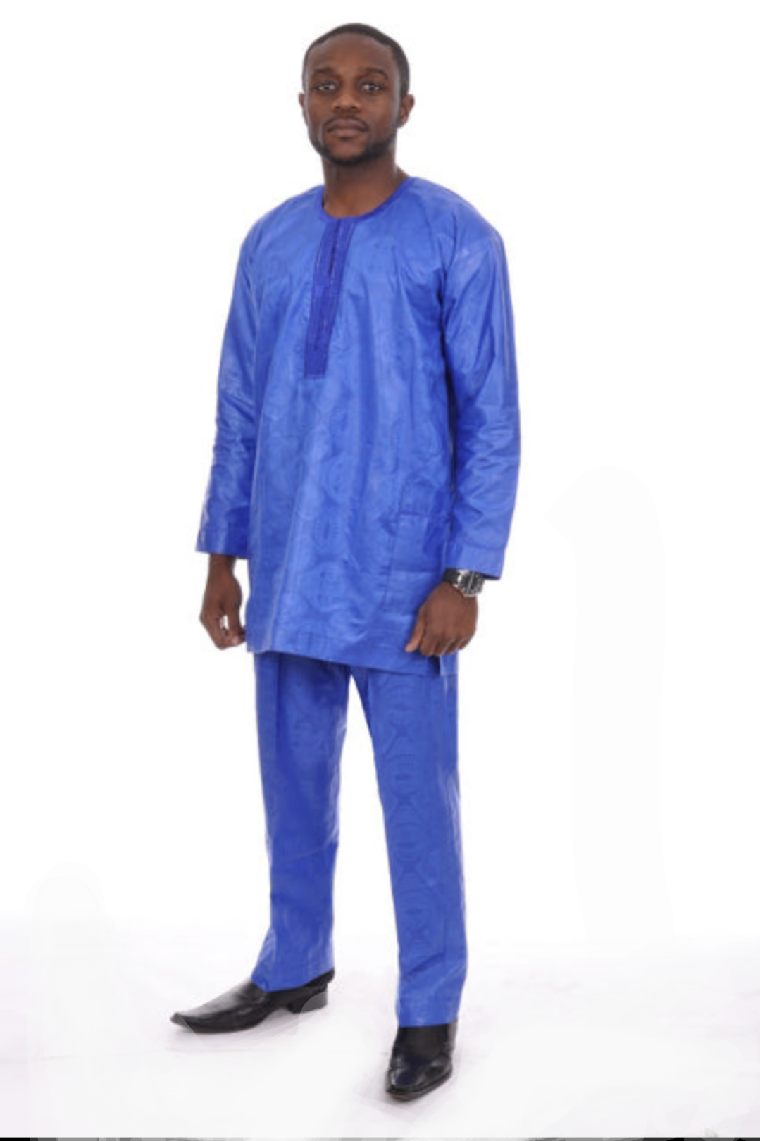 Blueish Purple Embroidered Dashiki Top with Pants-DP3202、mySite、solidvoid