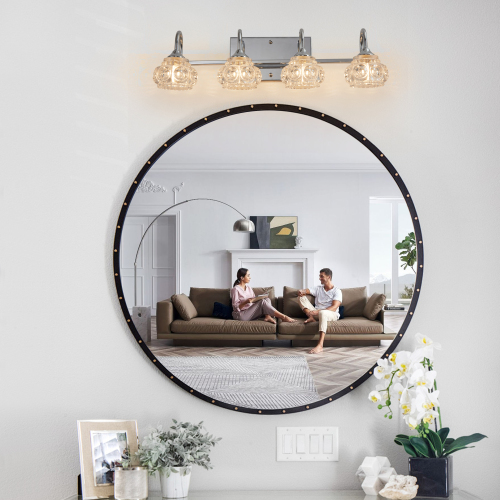 29" Nickel Finish Vintage Crystal Vanity Light - Elegant 5-Light Bathroom Mirror Fixture with Clear Glass Shades (No Bulbs)、、eastwooduniform
