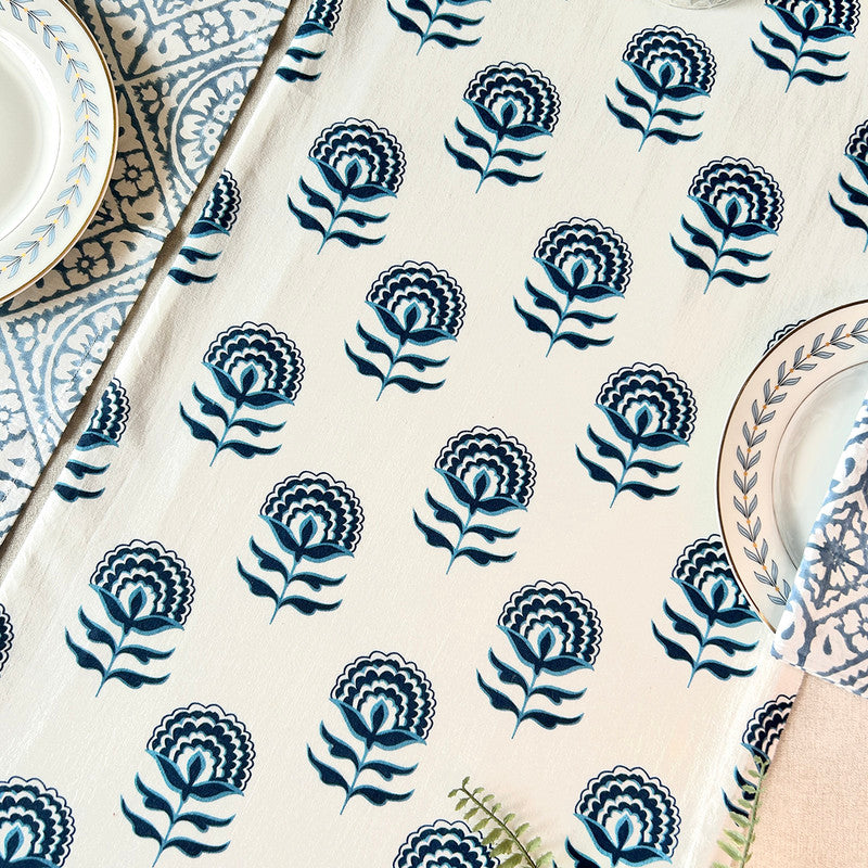 Cotton Printed Table Runner | Blue | 183 x 35 cm、mySite、camillekostekn
